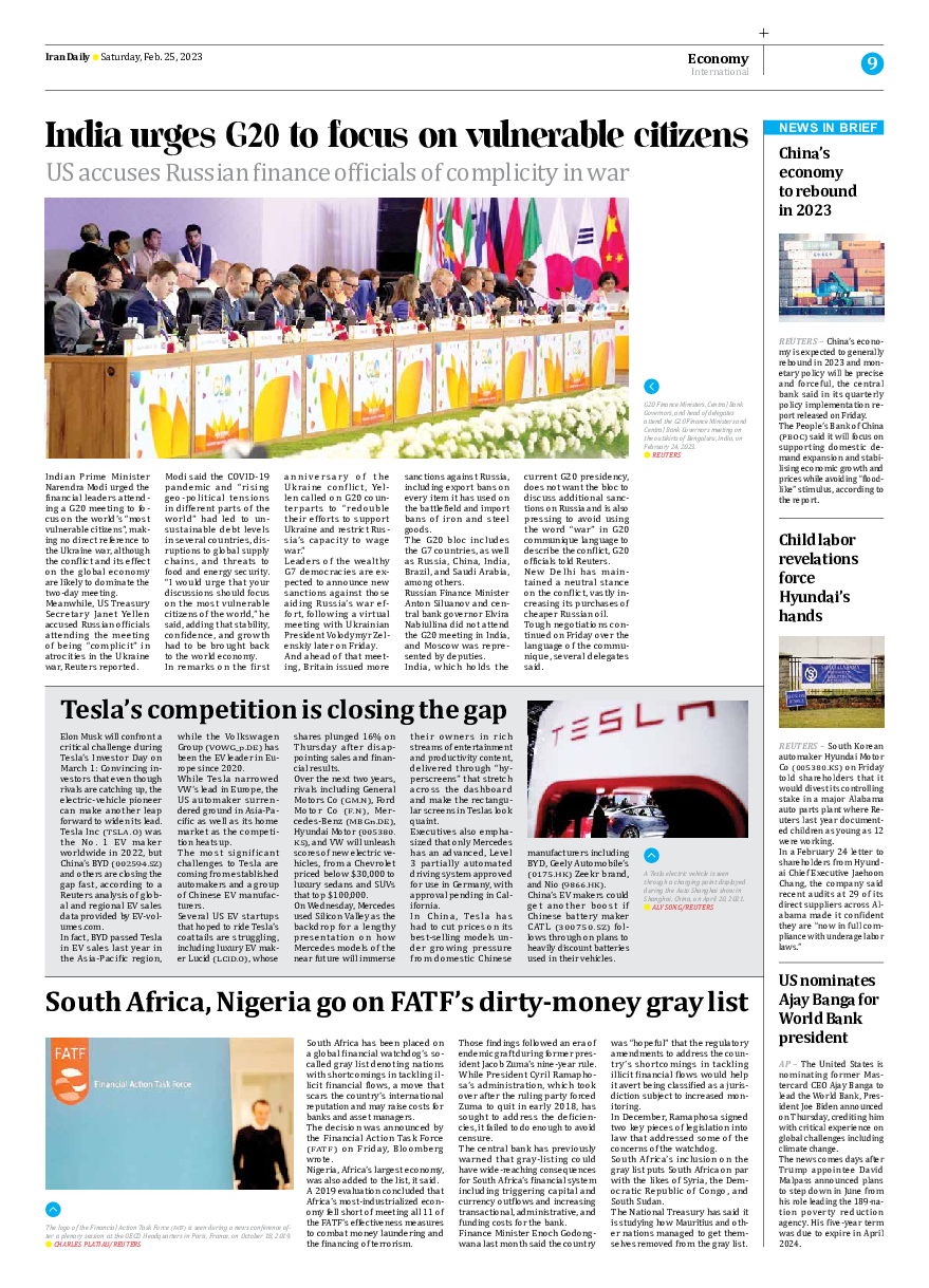 Iran Daily - Number Seven Thousand Two Hundred and Forty Four - 24 February 2023 - Page 9