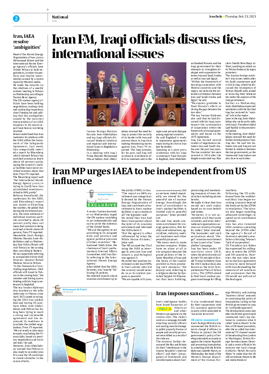 Iran Daily - Number Seven Thousand Two Hundred and Forty Three - 22 February 2023 - Page 2