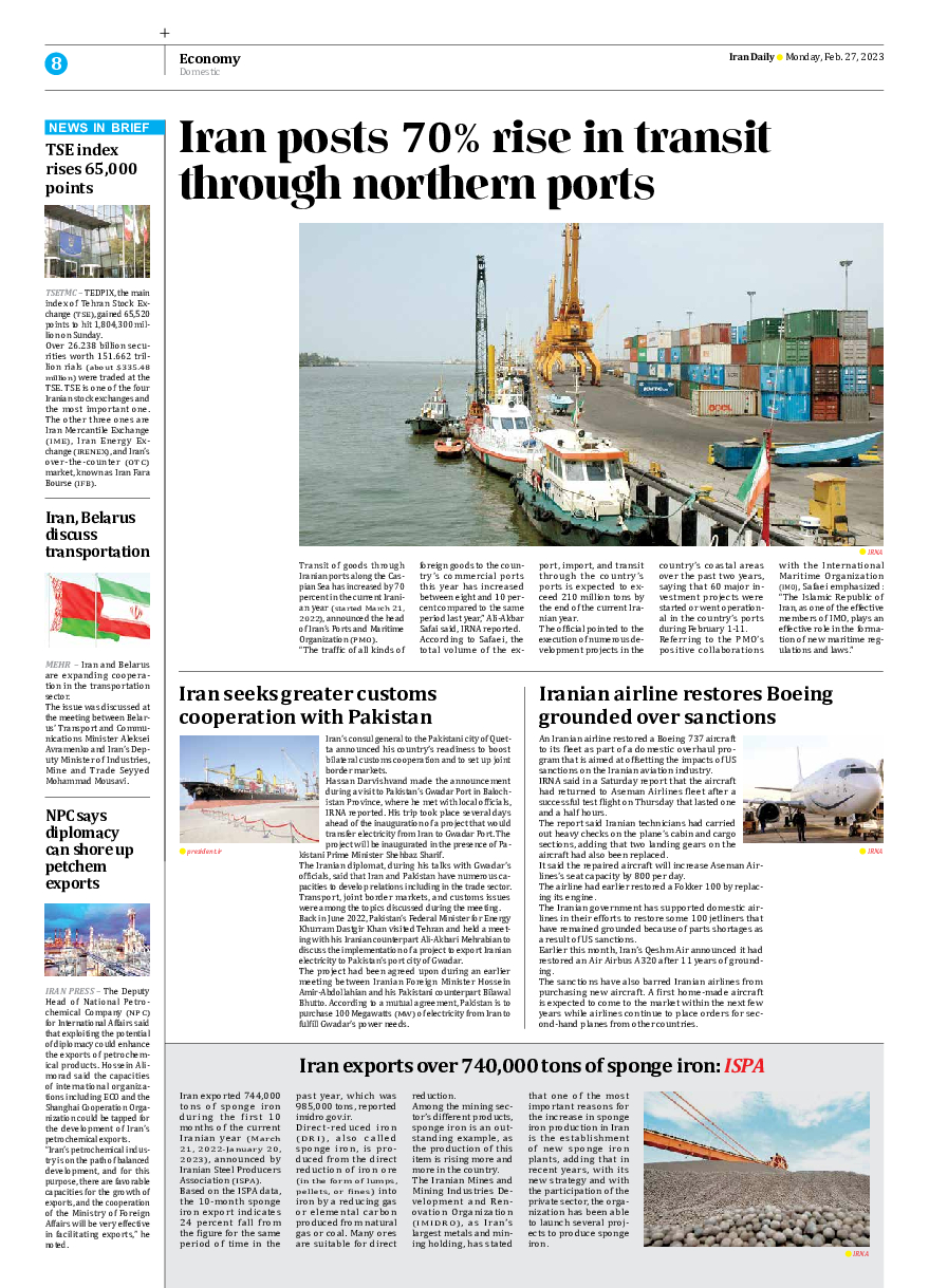 Iran Daily - Number Seven Thousand Two Hundred and Forty Six - 27 February 2023 - Page 8