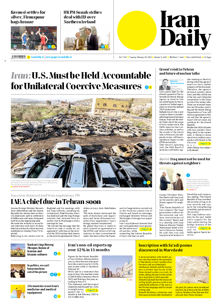 Iran Daily - Number Seven Thousand Two Hundred and Forty Seven - 27 February 2023