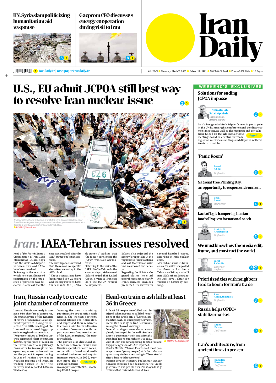 Iran Daily - Number Seven Thousand Two Hundred and Forty Nine - 02 March 2023