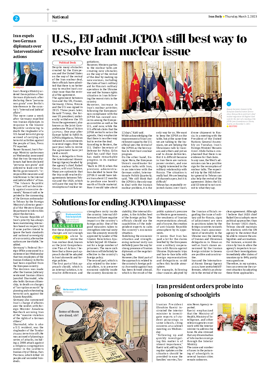 Iran Daily - Number Seven Thousand Two Hundred and Forty Nine - 02 March 2023 - Page 2