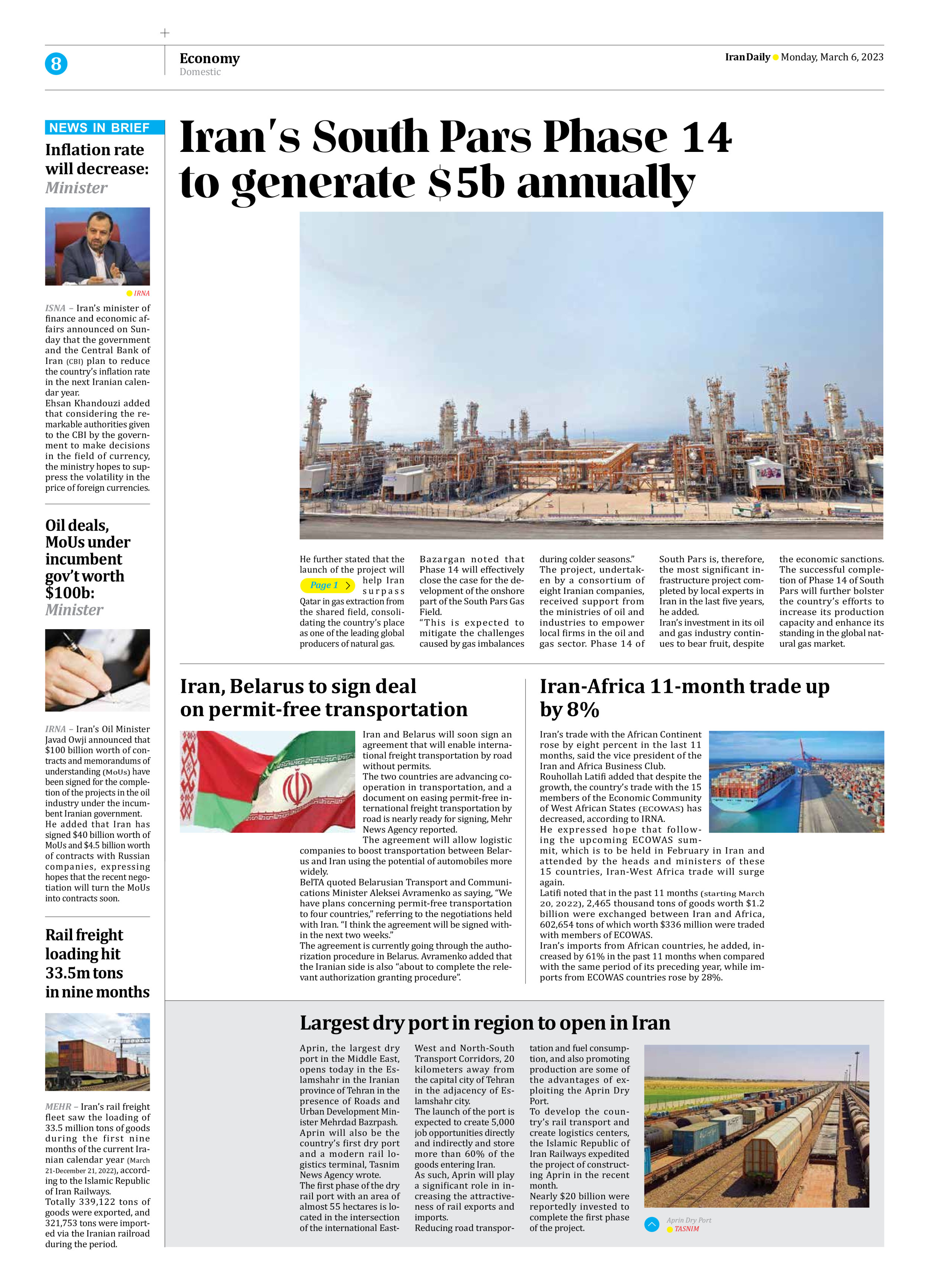 Iran Daily - Number Seven Thousand Two Hundred and Fifty Two - 06 March 2023 - Page 8