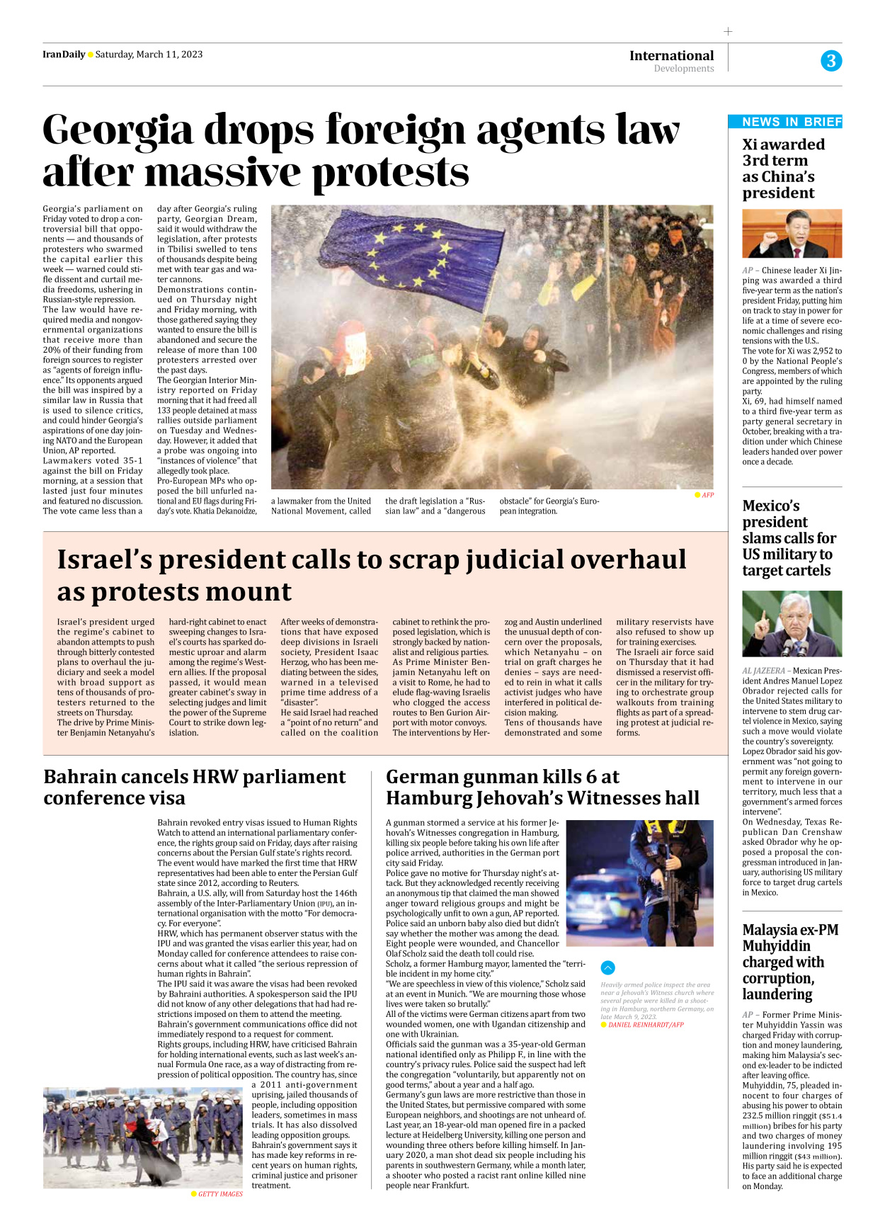 Iran Daily - Number Seven Thousand Two Hundred and Fifty Four - 11 March 2023 - Page 3