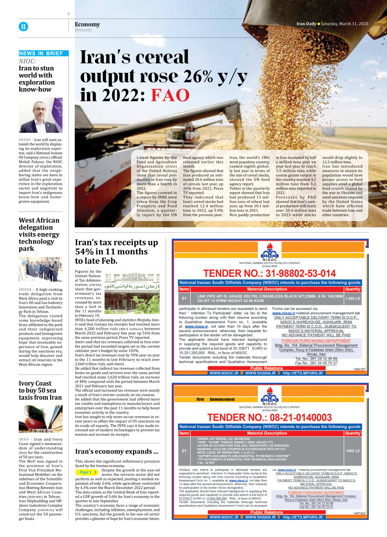 Iran Daily - Number Seven Thousand Two Hundred and Fifty Four - 11 March 2023 - Page 8