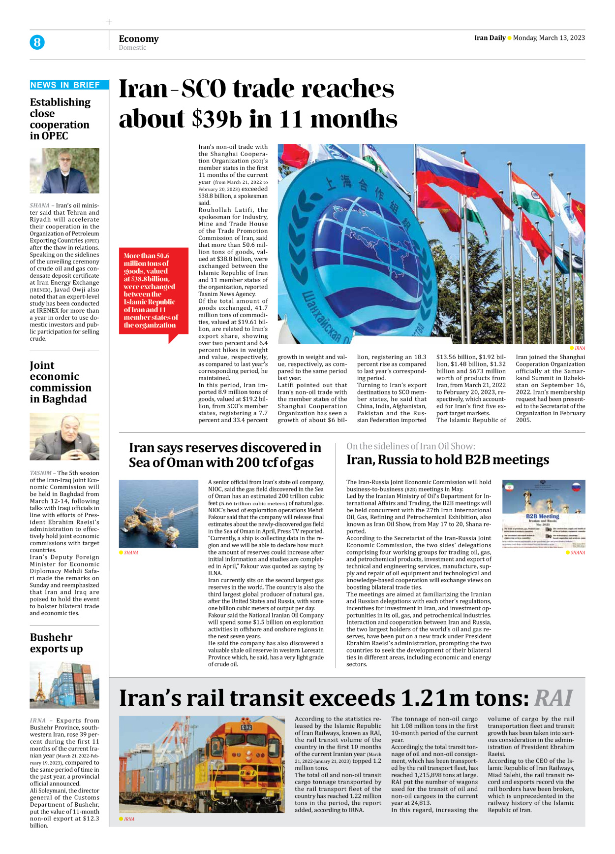 Iran Daily - Number Seven Thousand Two Hundred and Fifty Six - 13 March 2023 - Page 8