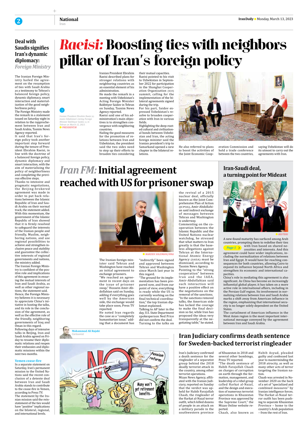 Iran Daily - Number Seven Thousand Two Hundred and Fifty Six - 13 March 2023 - Page 2