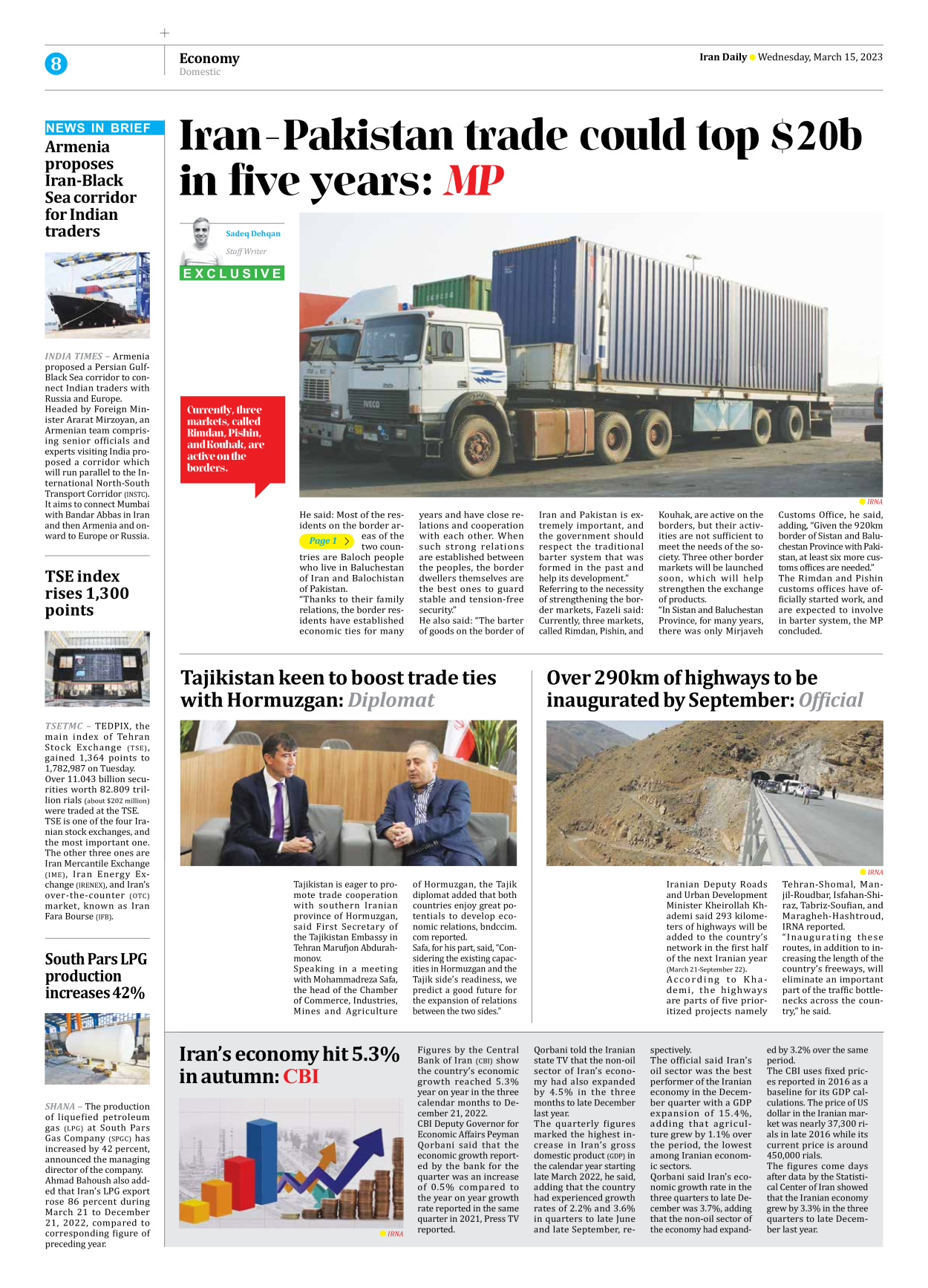 Iran Daily - Number Seven Thousand Two Hundred and Fifty Eight - 15 March 2023 - Page 8