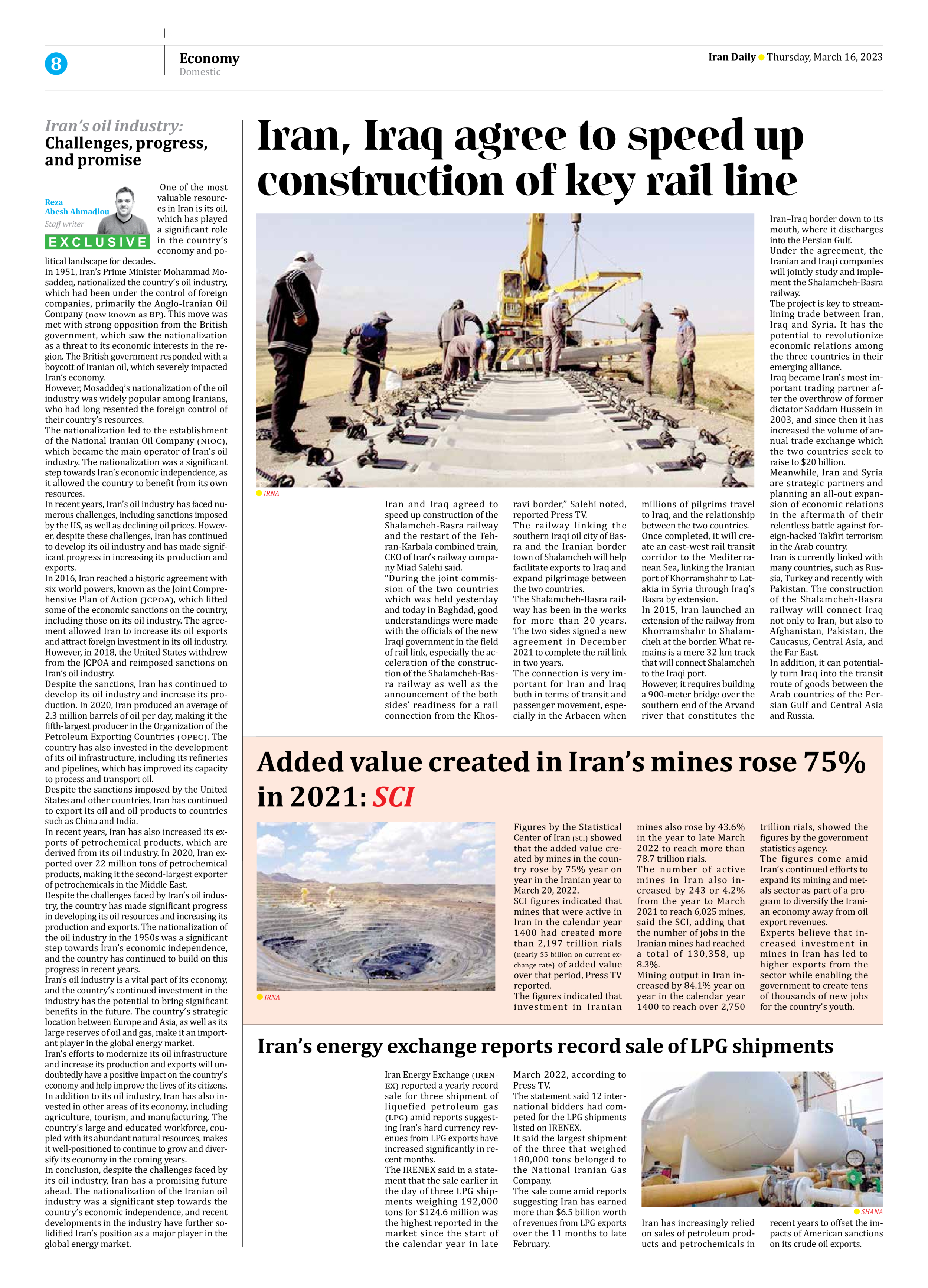 Iran Daily - Number Seven Thousand Two Hundred and Fifty Nine - 16 March 2023 - Page 8