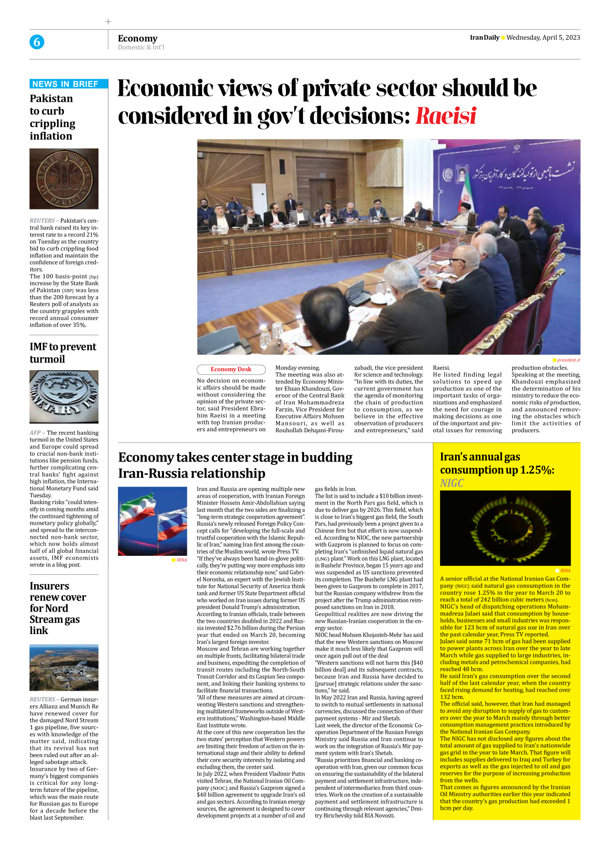 Iran Daily - Number Seven Thousand Two Hundred and Sixty Two - 05 April 2023 - Page 6