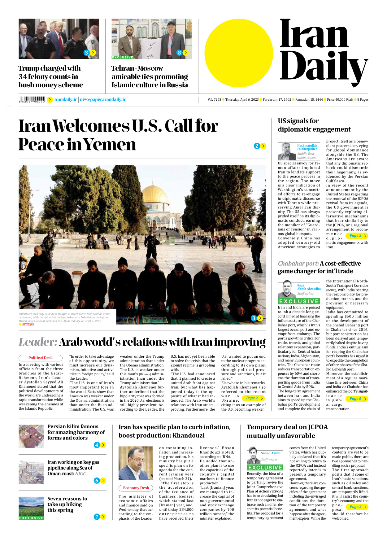 Iran Daily - Number Seven Thousand Two Hundred and Sixty Three - 06 April 2023