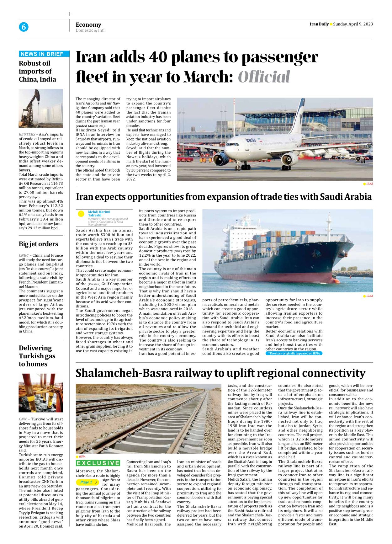 Iran Daily - Number Seven Thousand Two Hundred and Sixty Five - 09 April 2023 - Page 6