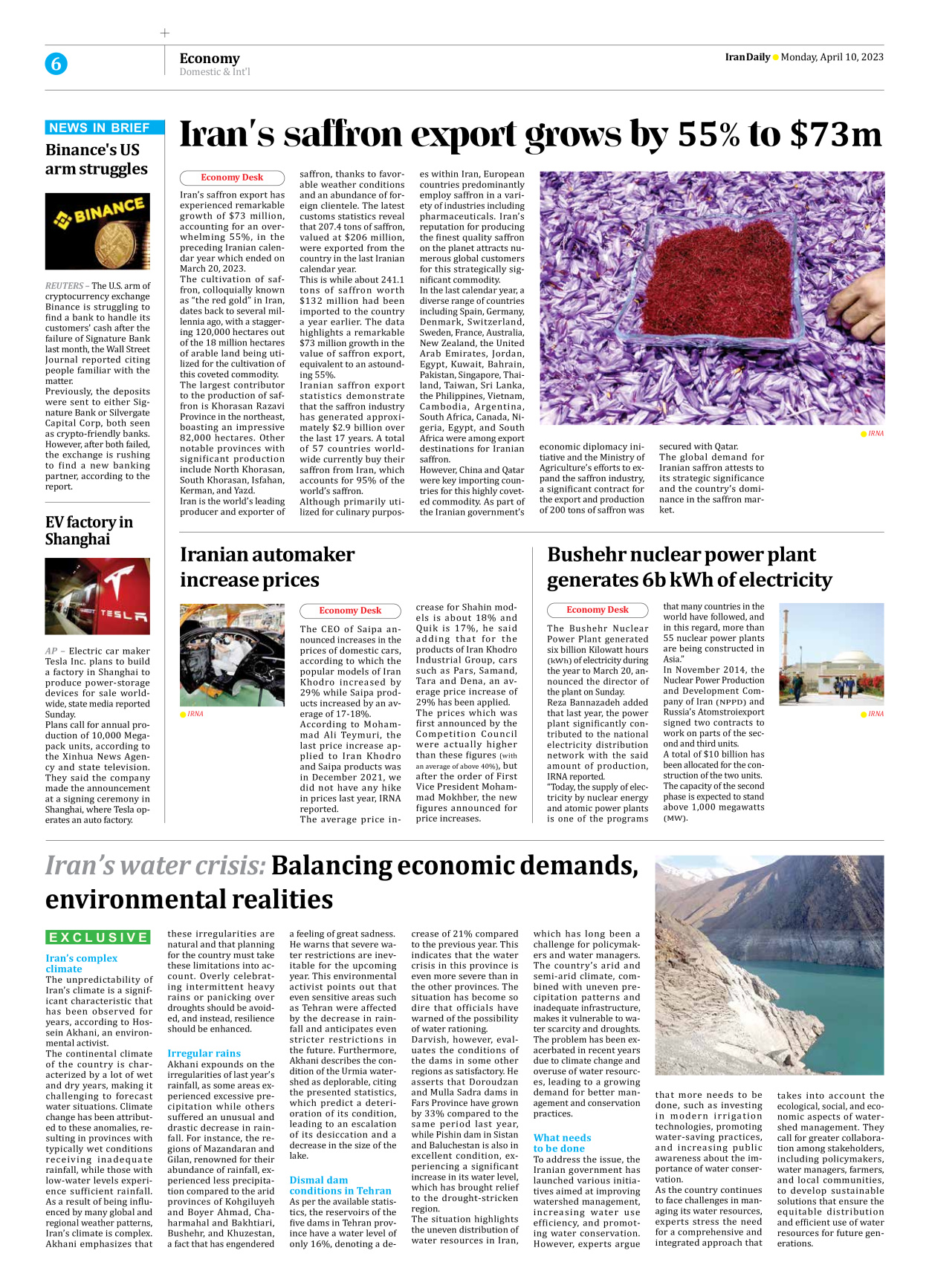 Iran Daily - Number Seven Thousand Two Hundred and Sixty Six - 10 April 2023 - Page 6