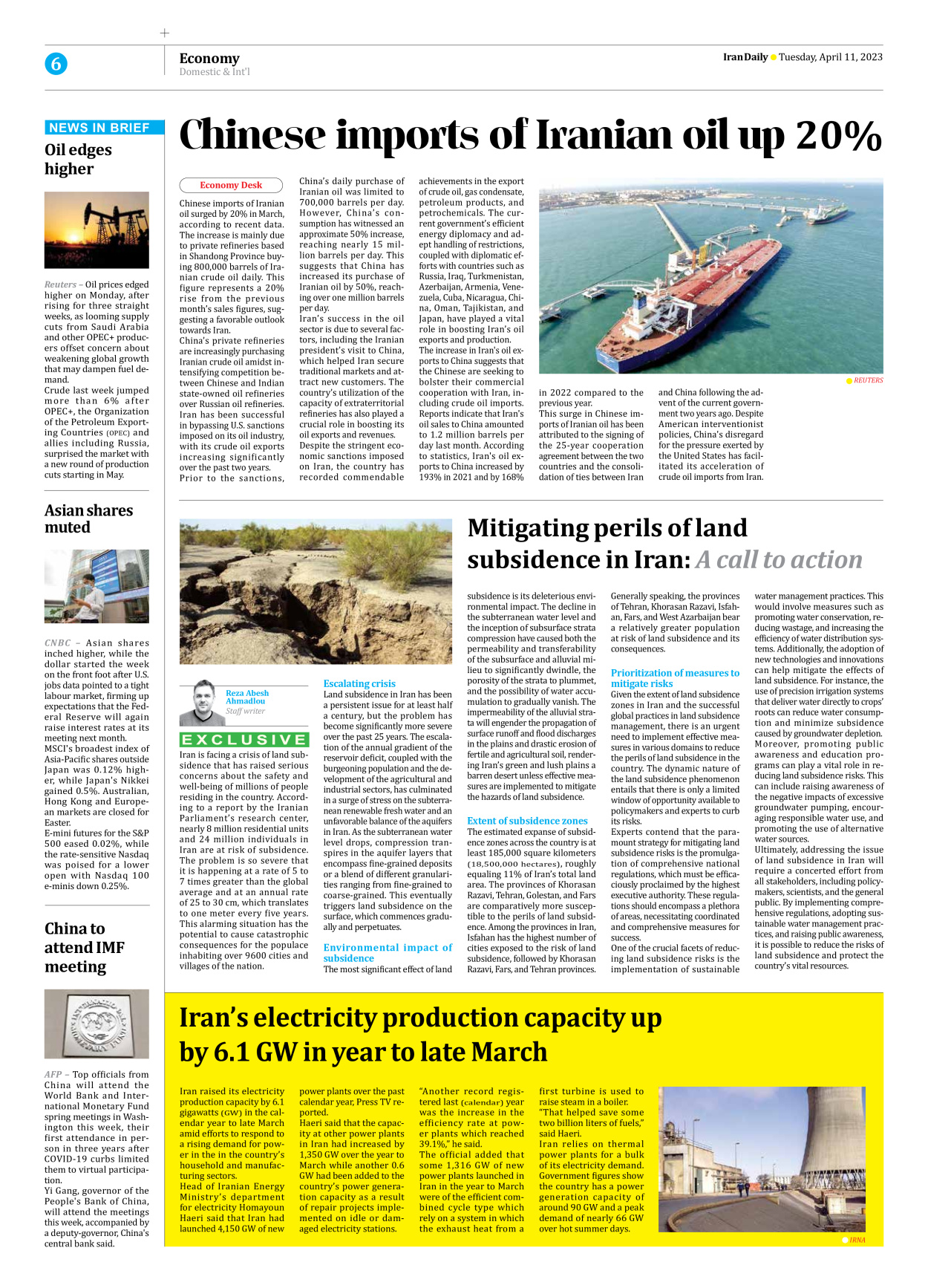 Iran Daily - Number Seven Thousand Two Hundred and Sixty Seven - 11 April 2023 - Page 6