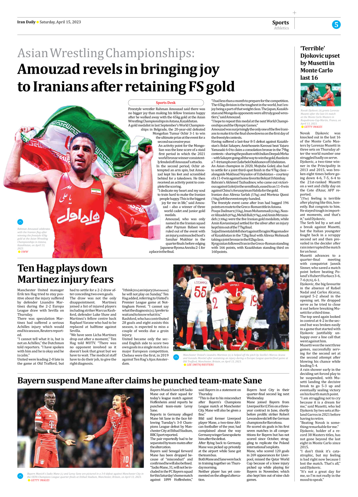 Iran Daily - Number Seven Thousand Two Hundred and Sixty Eight - 15 April 2023 - Page 5