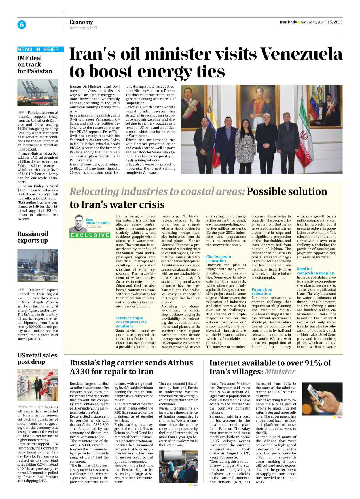 Iran Daily - Number Seven Thousand Two Hundred and Sixty Eight - 15 April 2023 - Page 6