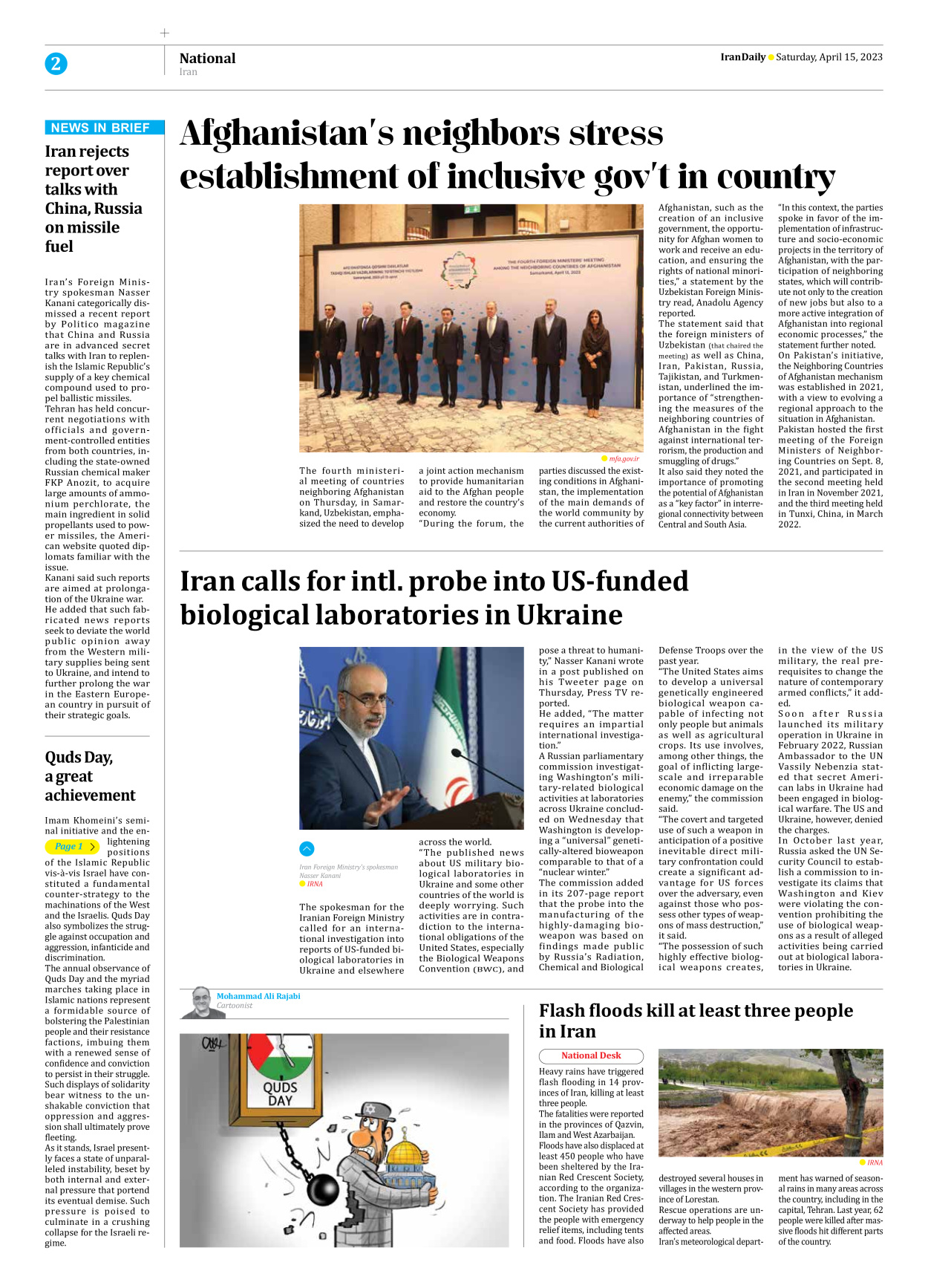 Iran Daily - Number Seven Thousand Two Hundred and Sixty Eight - 15 April 2023 - Page 2