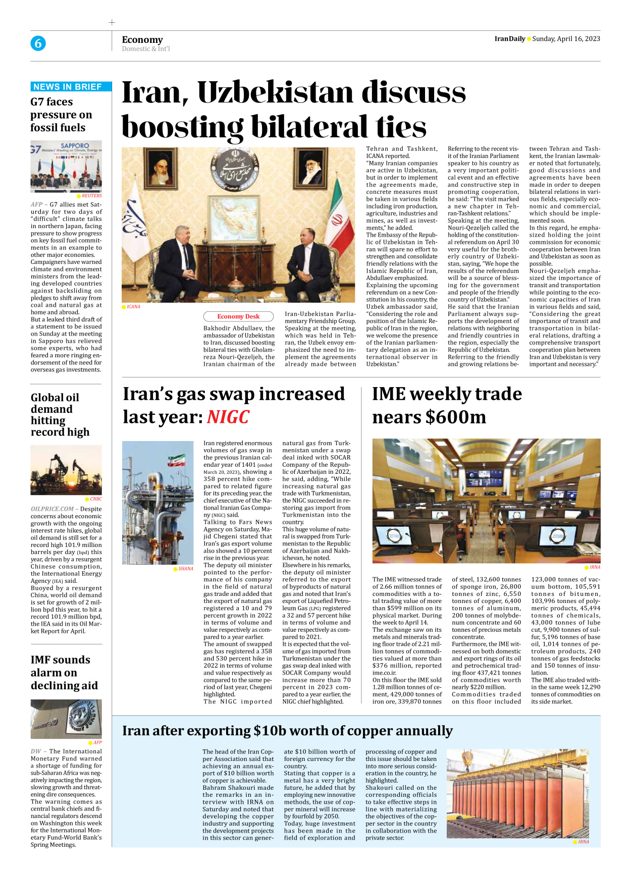 Iran Daily - Number Seven Thousand Two Hundred and Sixty Nine - 16 April 2023 - Page 6