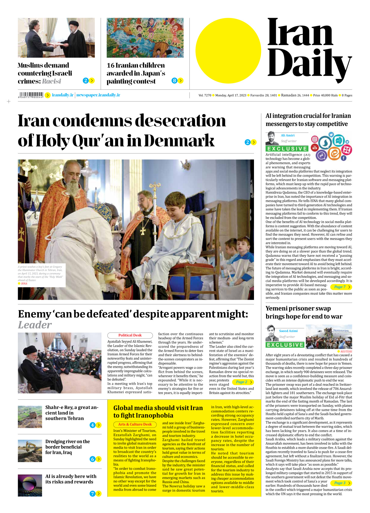 Iran Daily - Number Seven Thousand Two Hundred and Seventy - 17 April 2023
