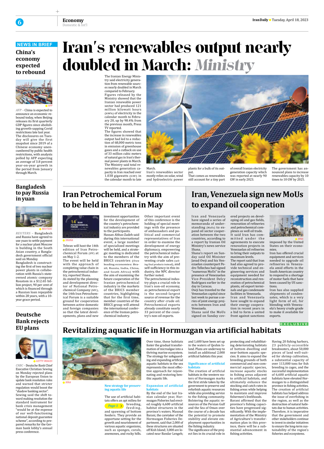 Iran Daily - Number Seven Thousand Two Hundred and Seventy One - 18 April 2023 - Page 6
