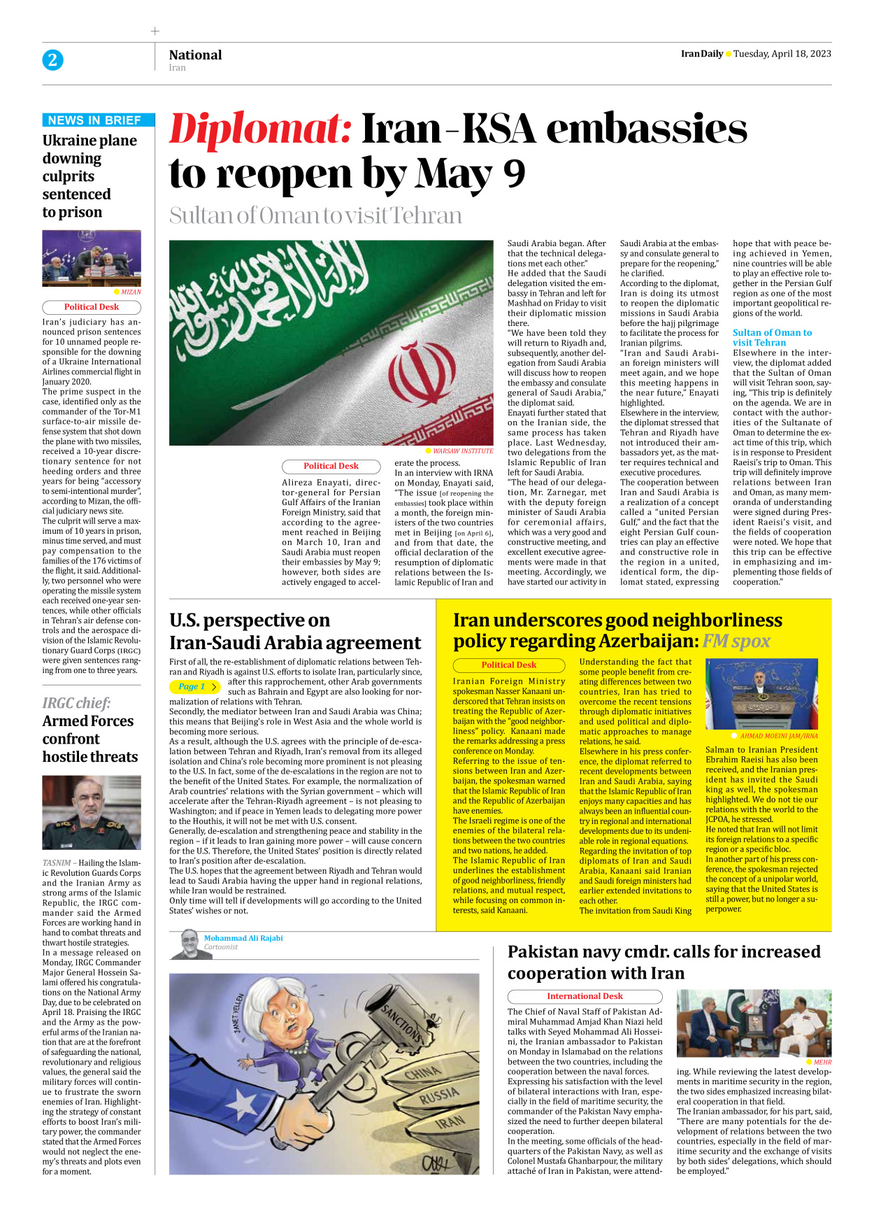Iran Daily - Number Seven Thousand Two Hundred and Seventy One - 18 April 2023 - Page 2
