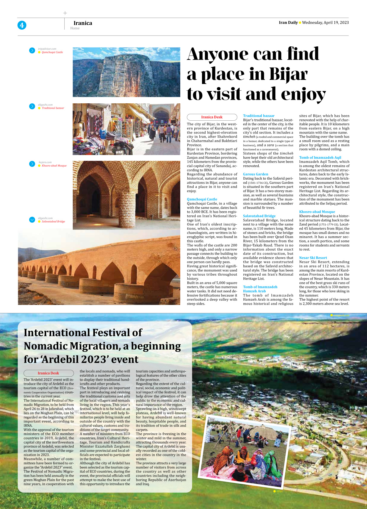 Iran Daily - Number Seven Thousand Two Hundred and Seventy Two - 19 April 2023 - Page 4