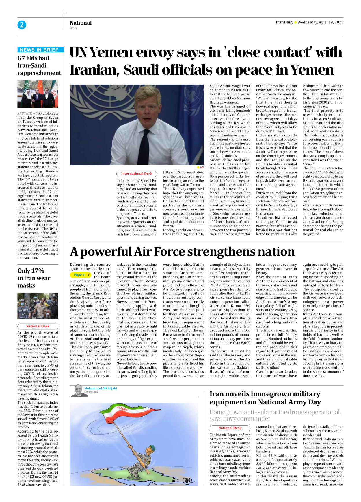Iran Daily - Number Seven Thousand Two Hundred and Seventy Two - 19 April 2023 - Page 2