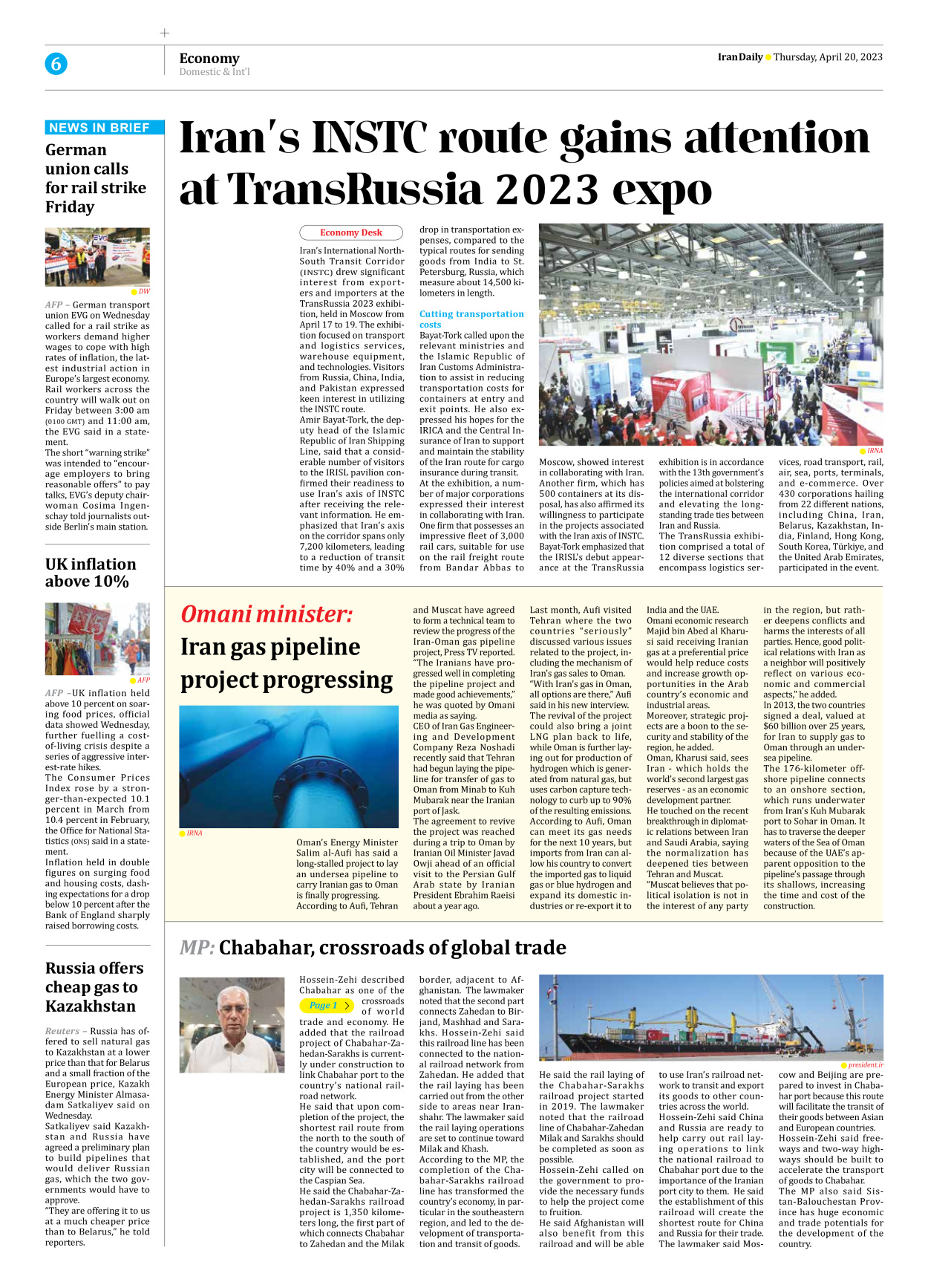 Iran Daily - Number Seven Thousand Two Hundred and Seventy Three - 20 April 2023 - Page 6