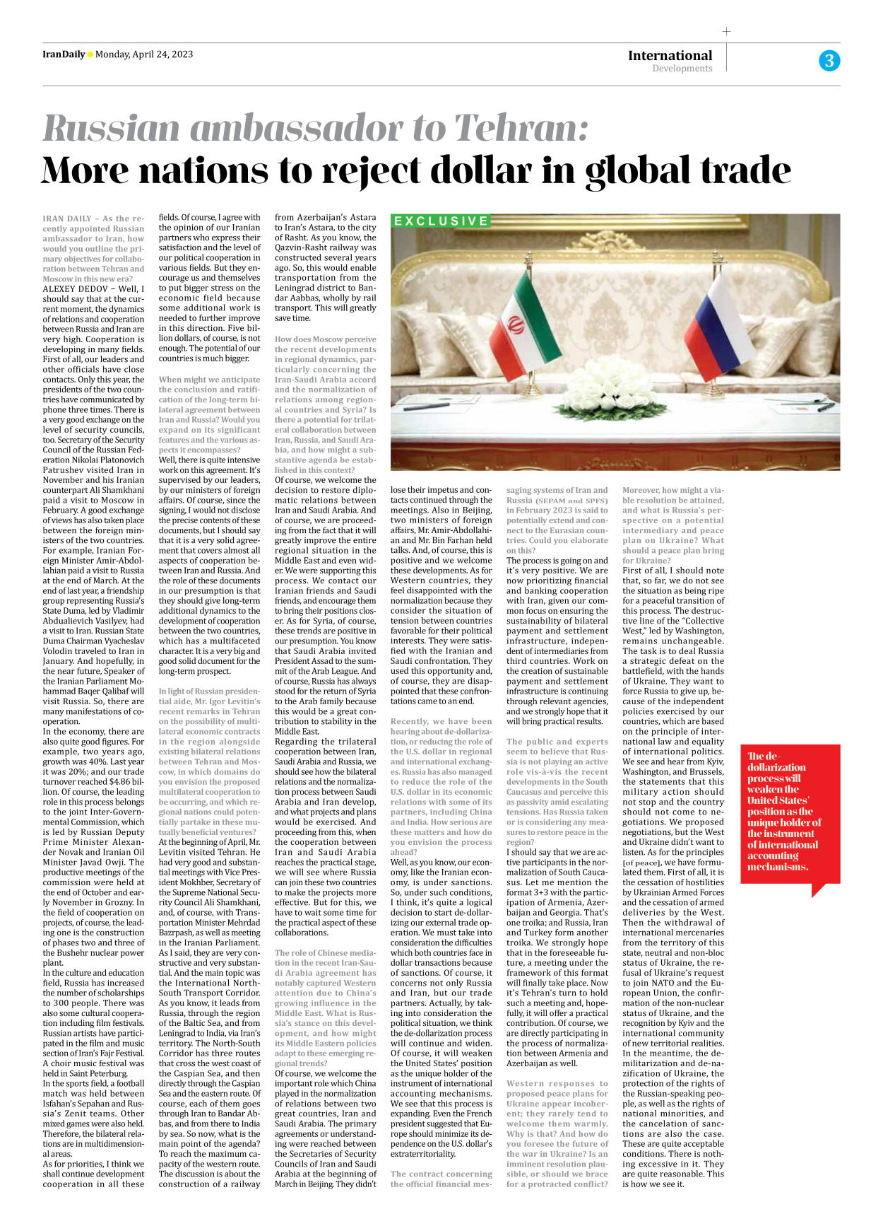 Iran Daily - Number Seven Thousand Two Hundred and Seventy Four - 24 April 2023 - Page 3