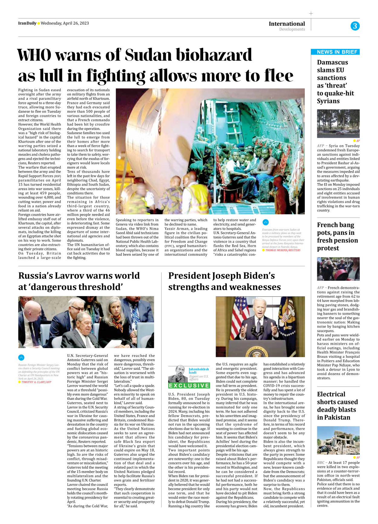 Iran Daily - Number Seven Thousand Two Hundred and Seventy Six - 26 April 2023 - Page 3