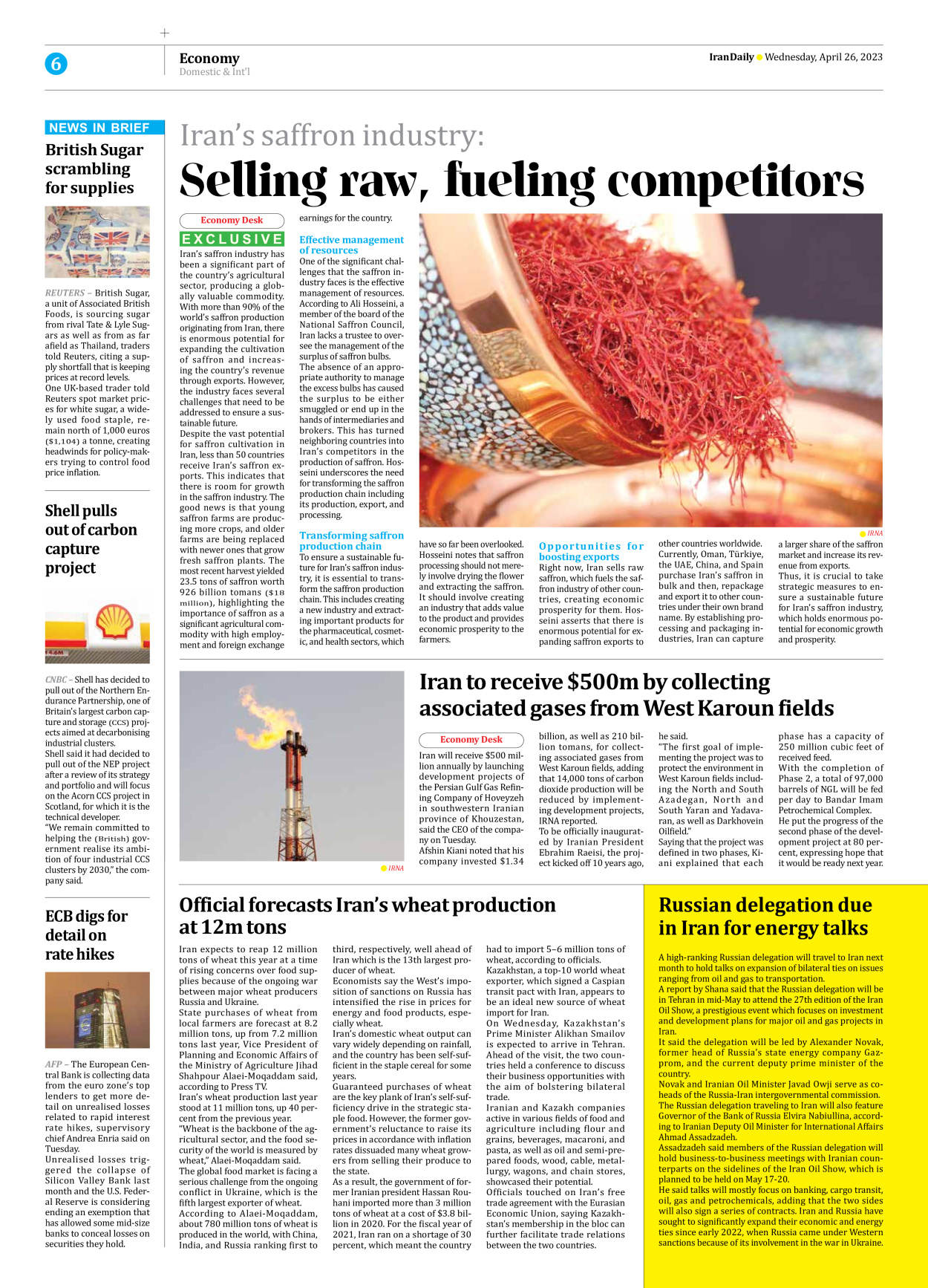 Iran Daily - Number Seven Thousand Two Hundred and Seventy Six - 26 April 2023 - Page 6