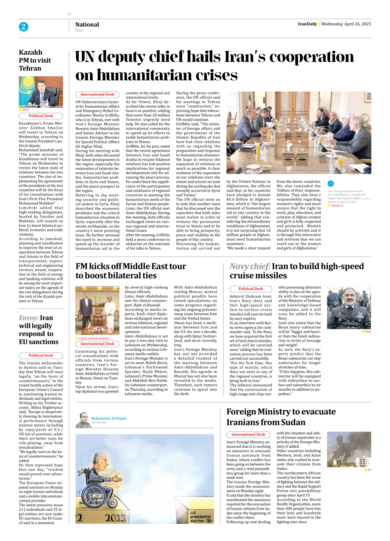 Iran Daily - Number Seven Thousand Two Hundred and Seventy Six - 26 April 2023 - Page 2