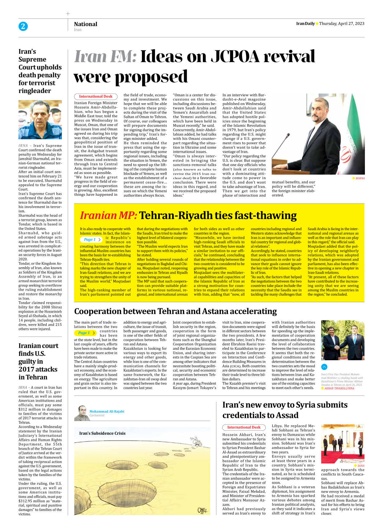 Iran Daily - Number Seven Thousand Two Hundred and Seventy Seven - 27 April 2023 - Page 2