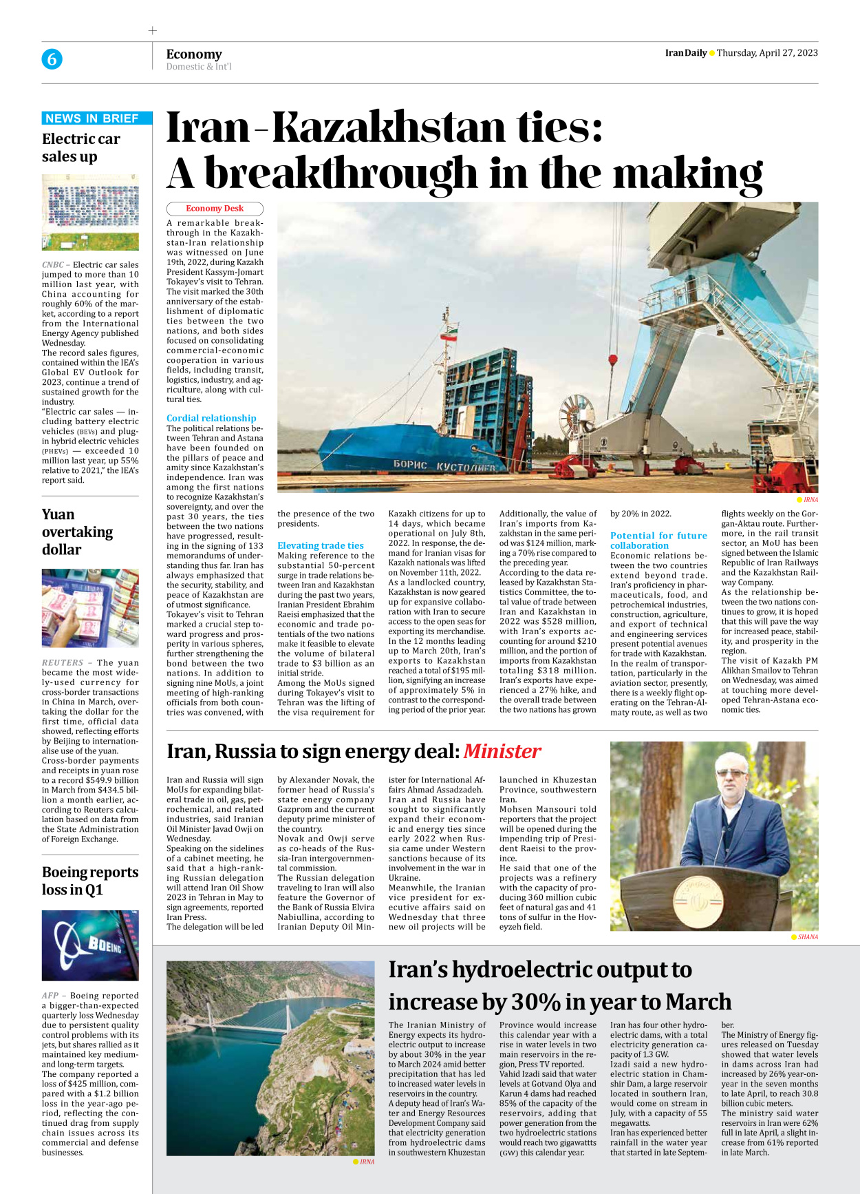 Iran Daily - Number Seven Thousand Two Hundred and Seventy Seven - 27 April 2023 - Page 6