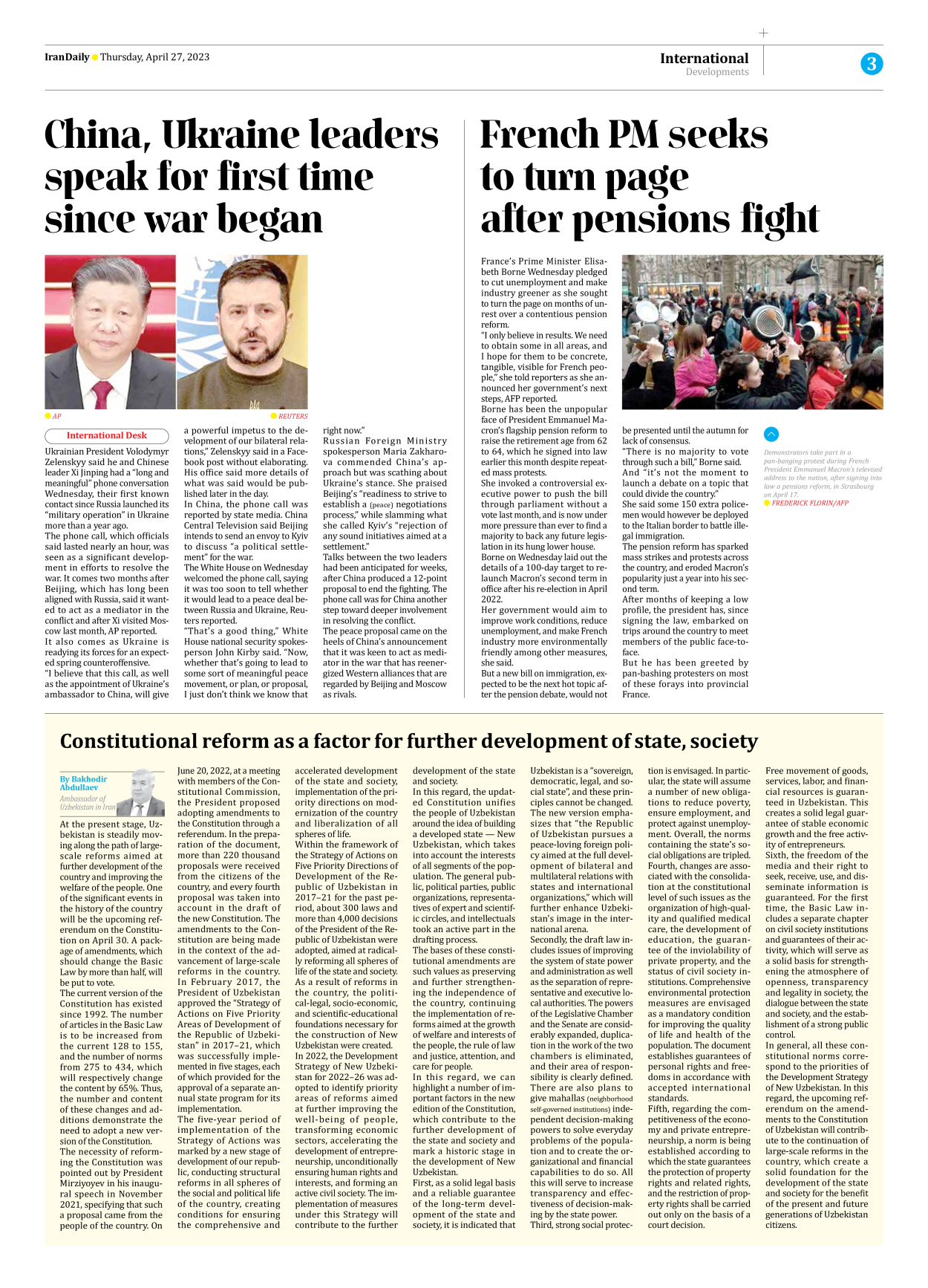 Iran Daily - Number Seven Thousand Two Hundred and Seventy Seven - 27 April 2023 - Page 3