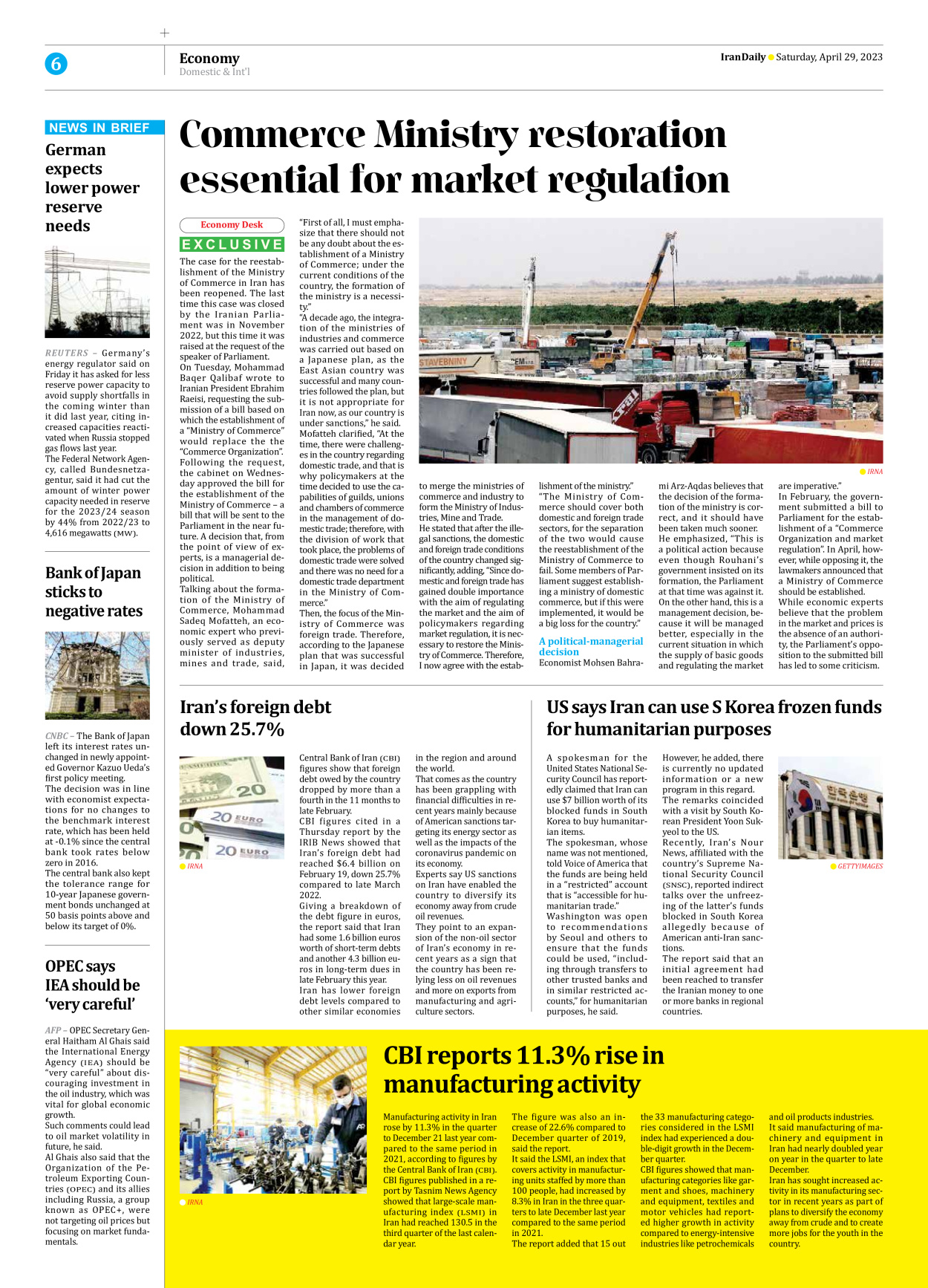 Iran Daily - Number Seven Thousand Two Hundred and Seventy Eight - 29 April 2023 - Page 6