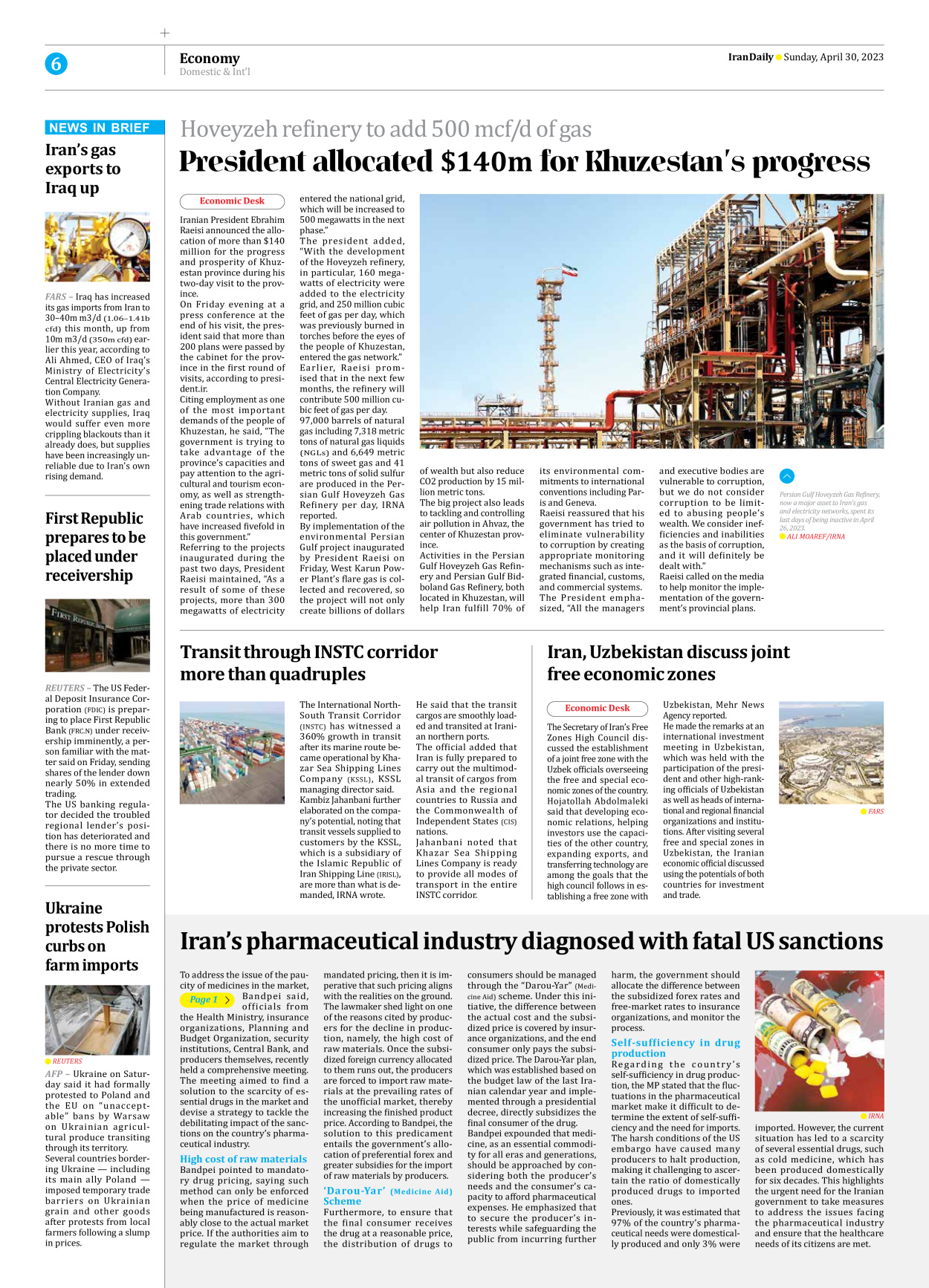 Iran Daily - Number Seven Thousand Two Hundred and Seventy Nine - 30 April 2023 - Page 6