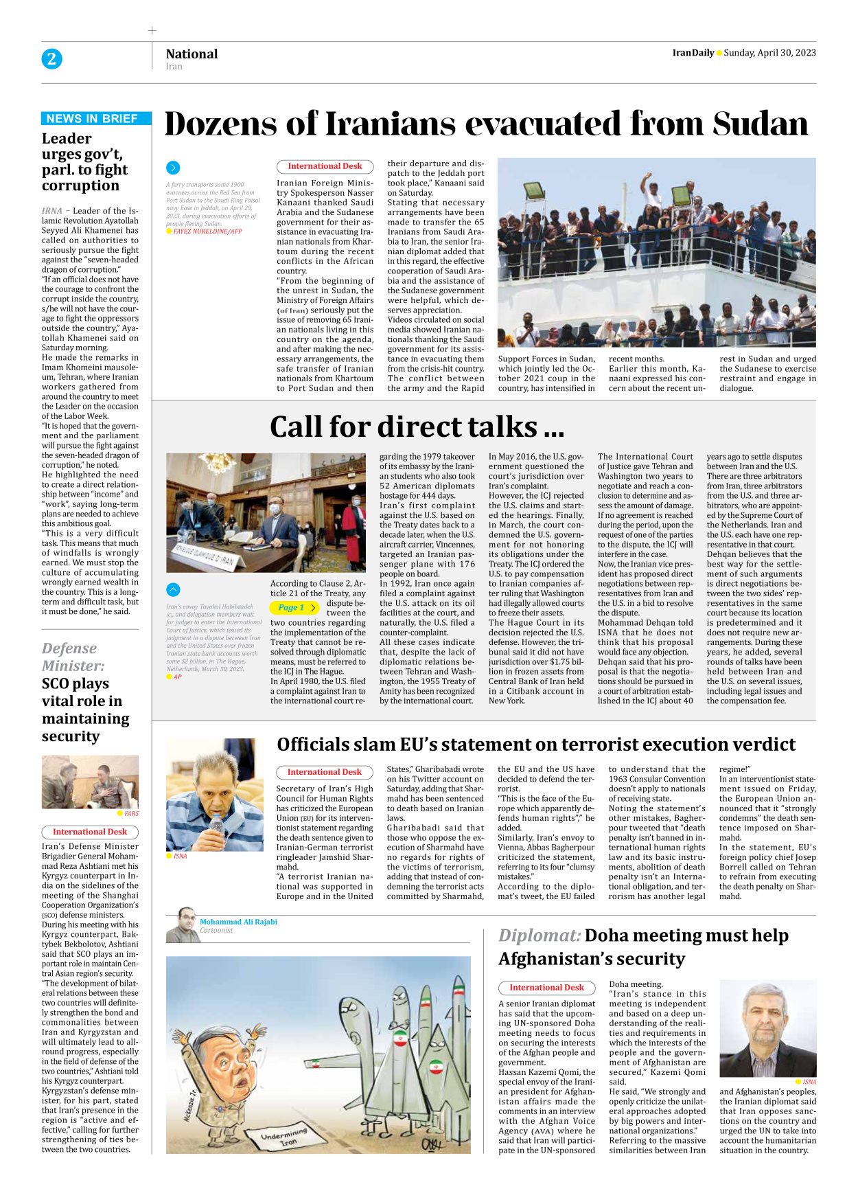 Iran Daily - Number Seven Thousand Two Hundred and Seventy Nine - 30 April 2023 - Page 2