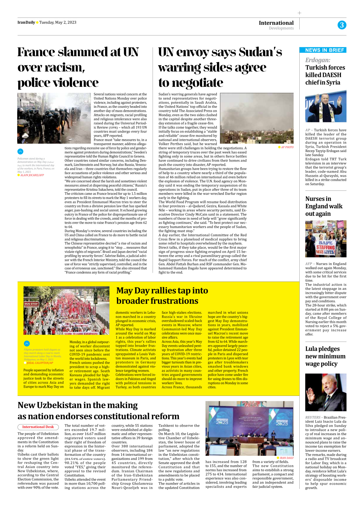 Iran Daily - Number Seven Thousand Two Hundred and Eighty One - 02 May 2023 - Page 3