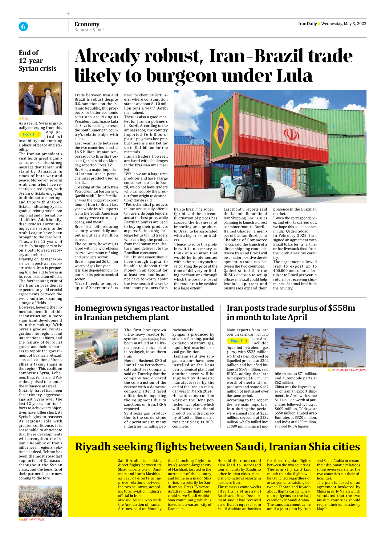 Iran Daily - Number Seven Thousand Two Hundred and Eighty Two - 03 May 2023 - Page 6