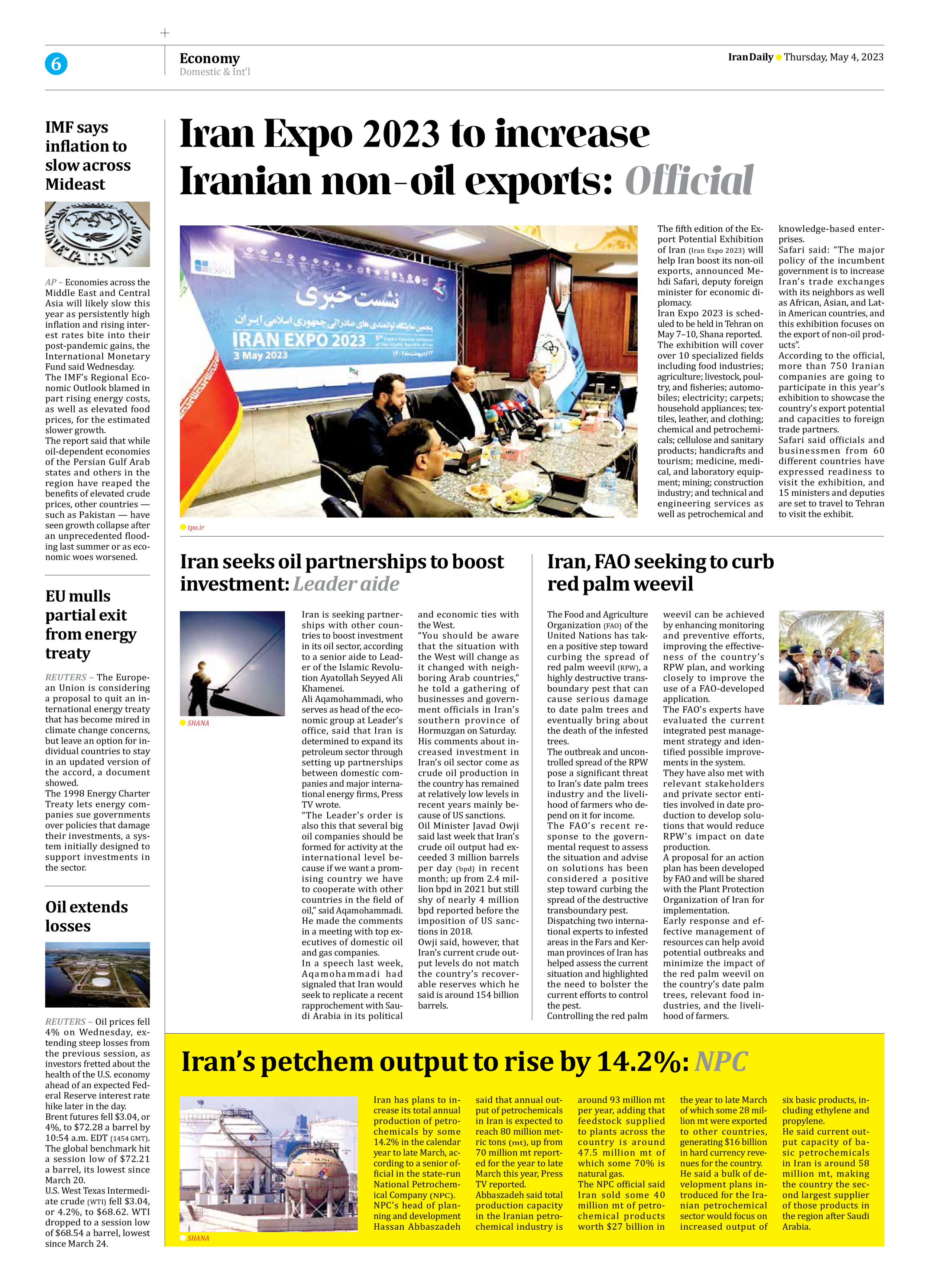 Iran Daily - Number Seven Thousand Two Hundred and Eighty Three - 04 May 2023 - Page 6
