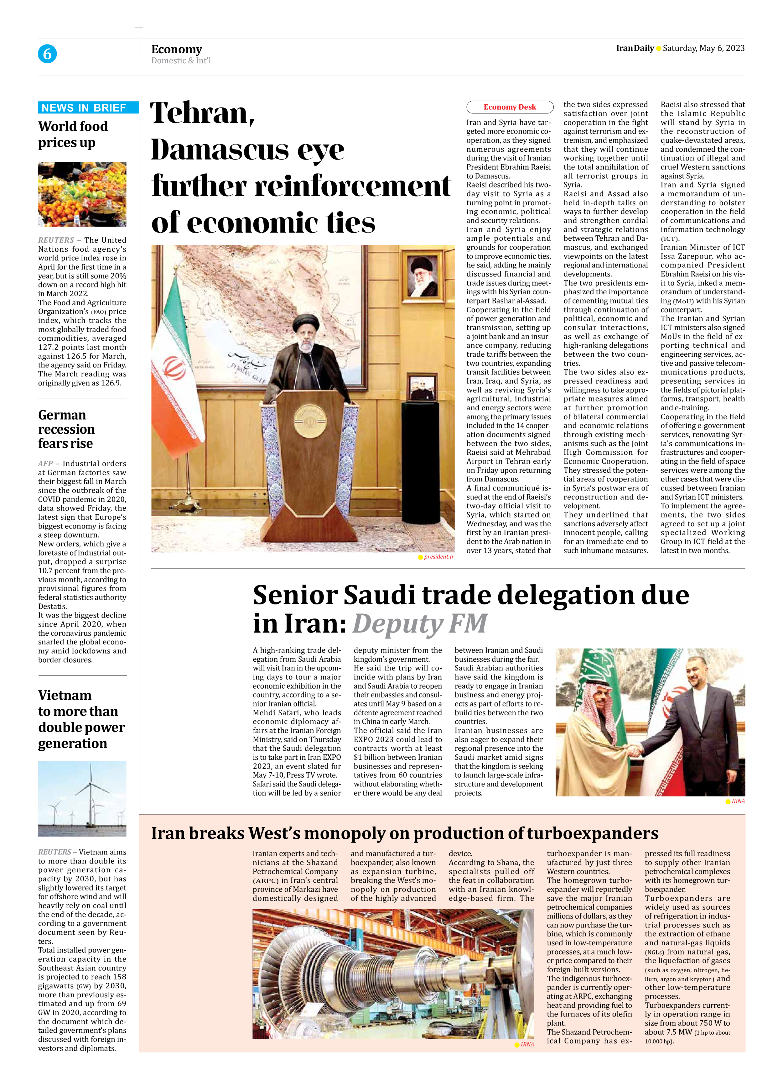 Iran Daily - Number Seven Thousand Two Hundred and Eighty Four - 06 May 2023 - Page 6