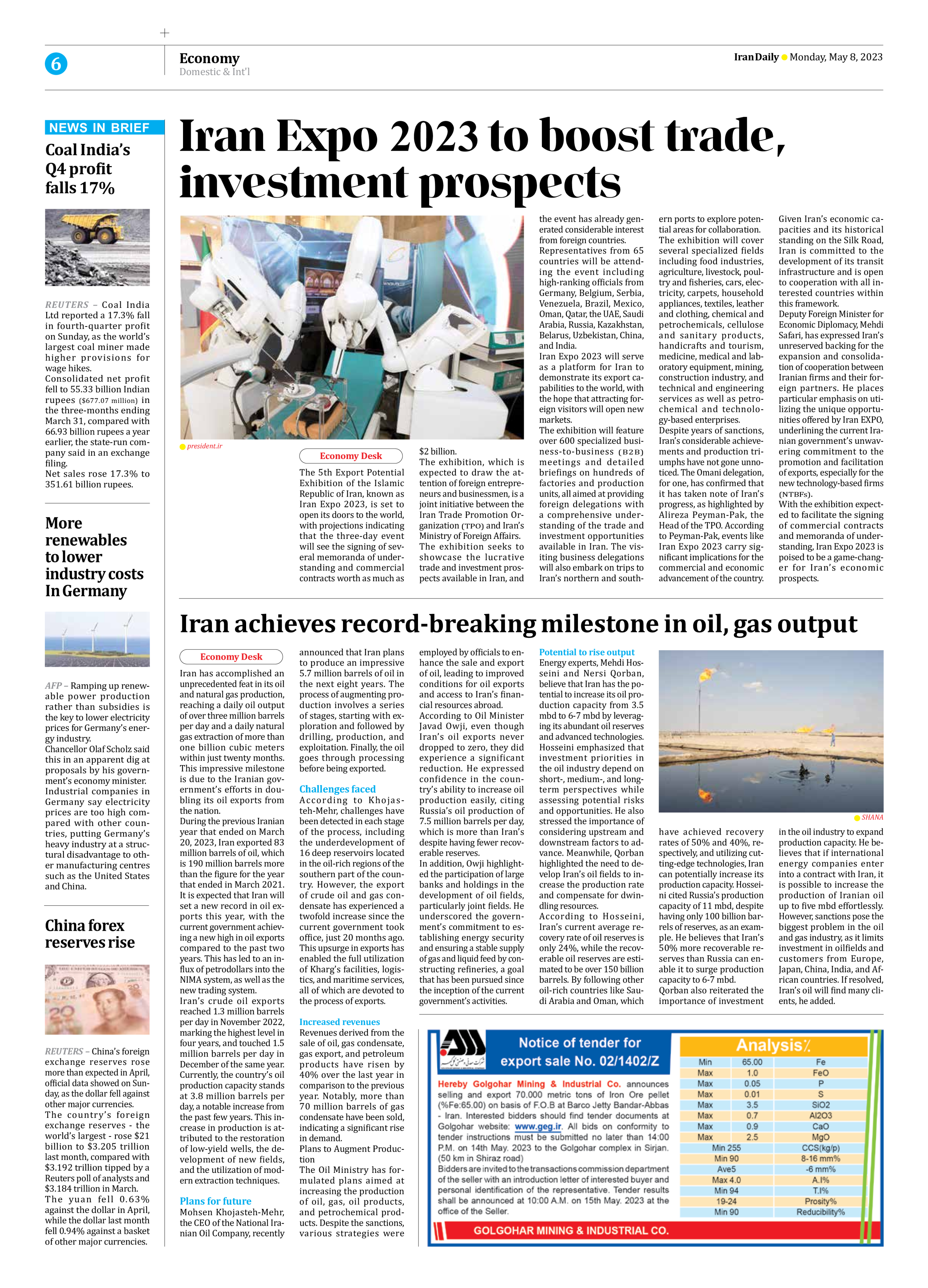 Iran Daily - Number Seven Thousand Two Hundred and Eighty Six - 08 May 2023 - Page 6