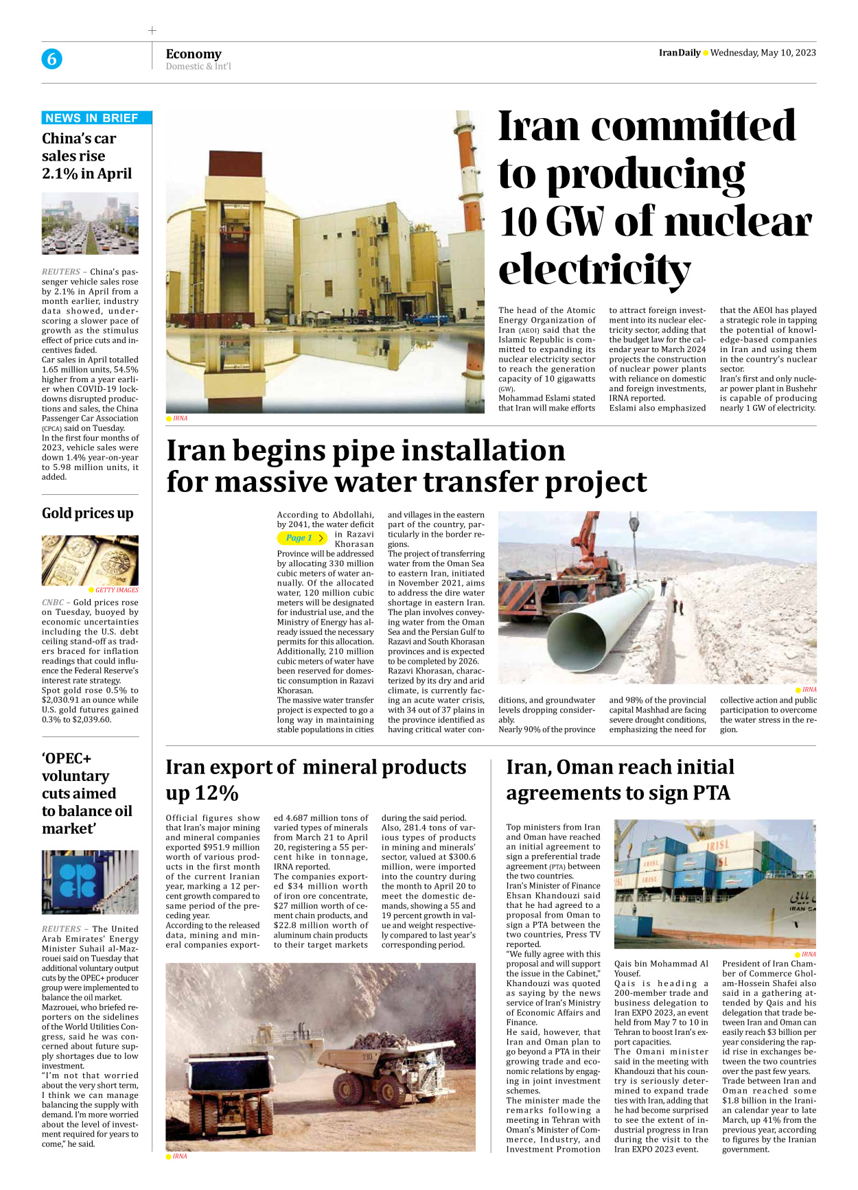 Iran Daily - Number Seven Thousand Two Hundred and Eighty Eight - 10 May 2023 - Page 6