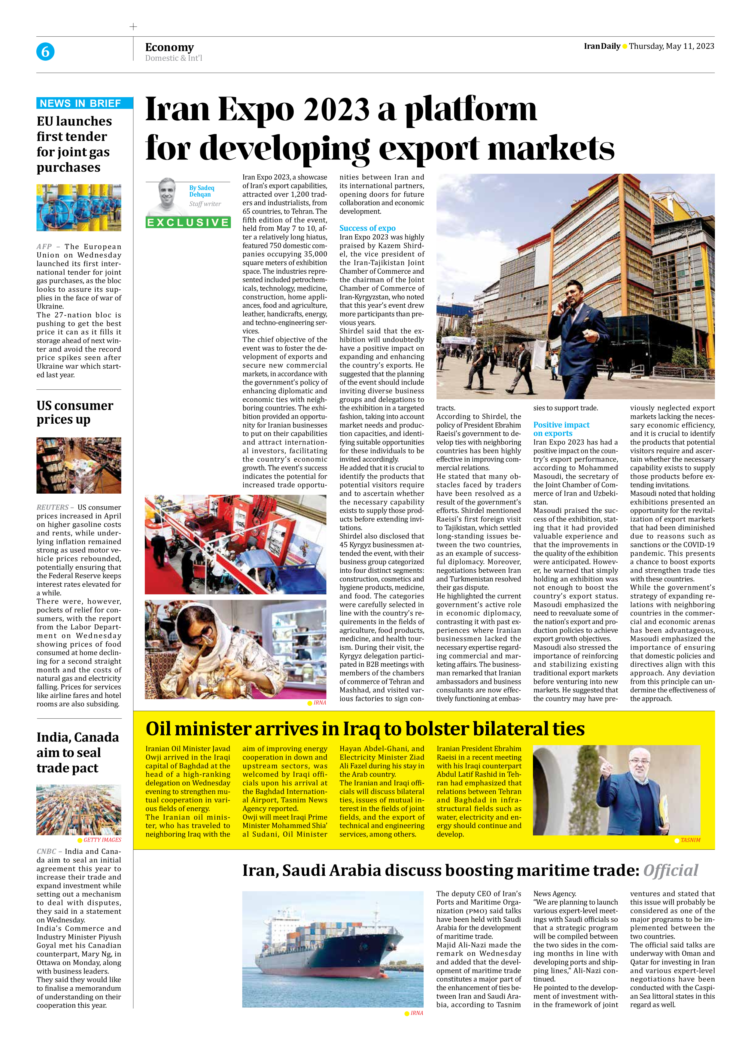 Iran Daily - Number Seven Thousand Two Hundred and Eighty Nine - 11 May 2023 - Page 6