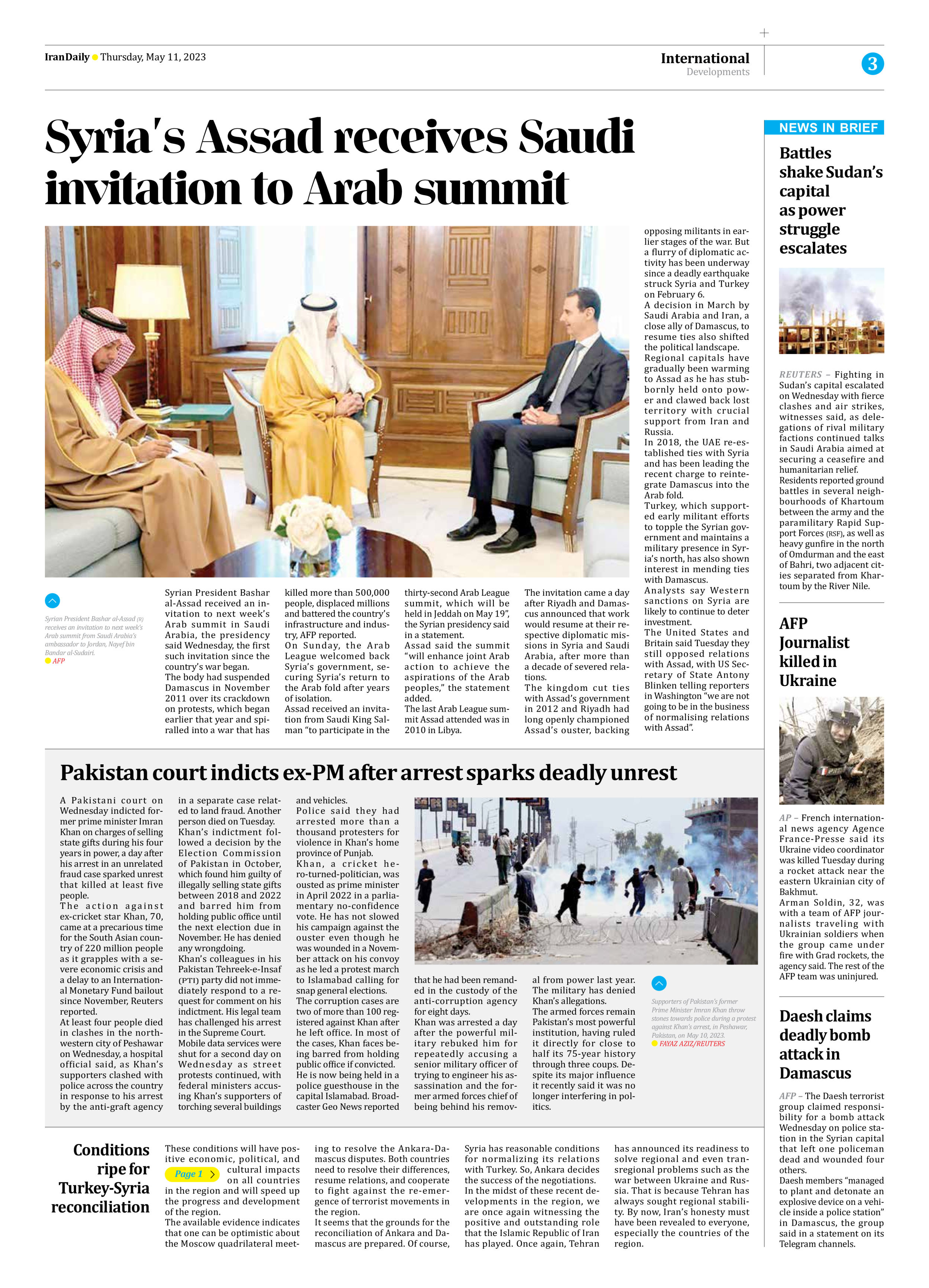 Iran Daily - Number Seven Thousand Two Hundred and Eighty Nine - 11 May 2023 - Page 3