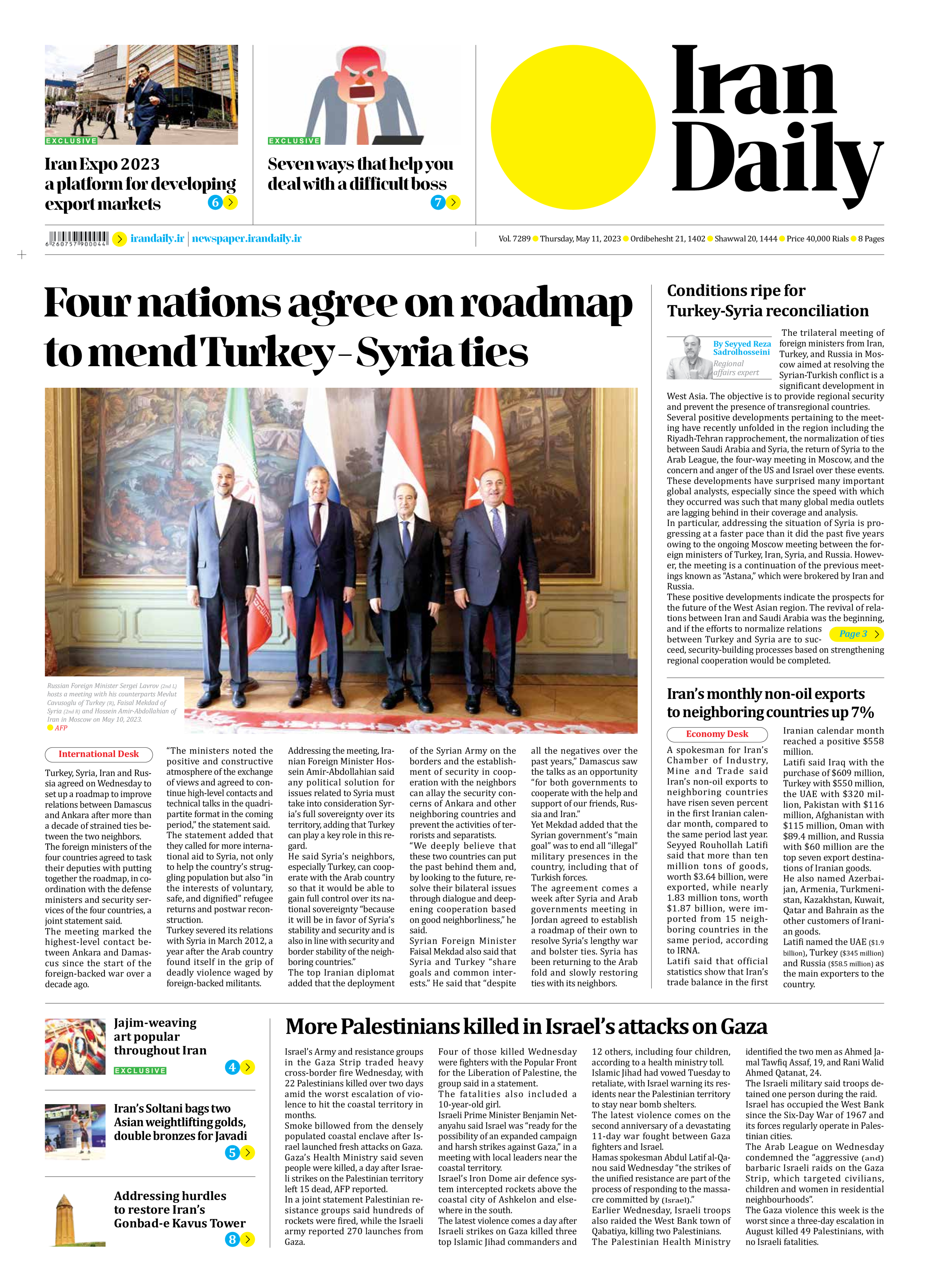 Iran Daily - Number Seven Thousand Two Hundred and Eighty Nine - 11 May 2023 - Page 1
