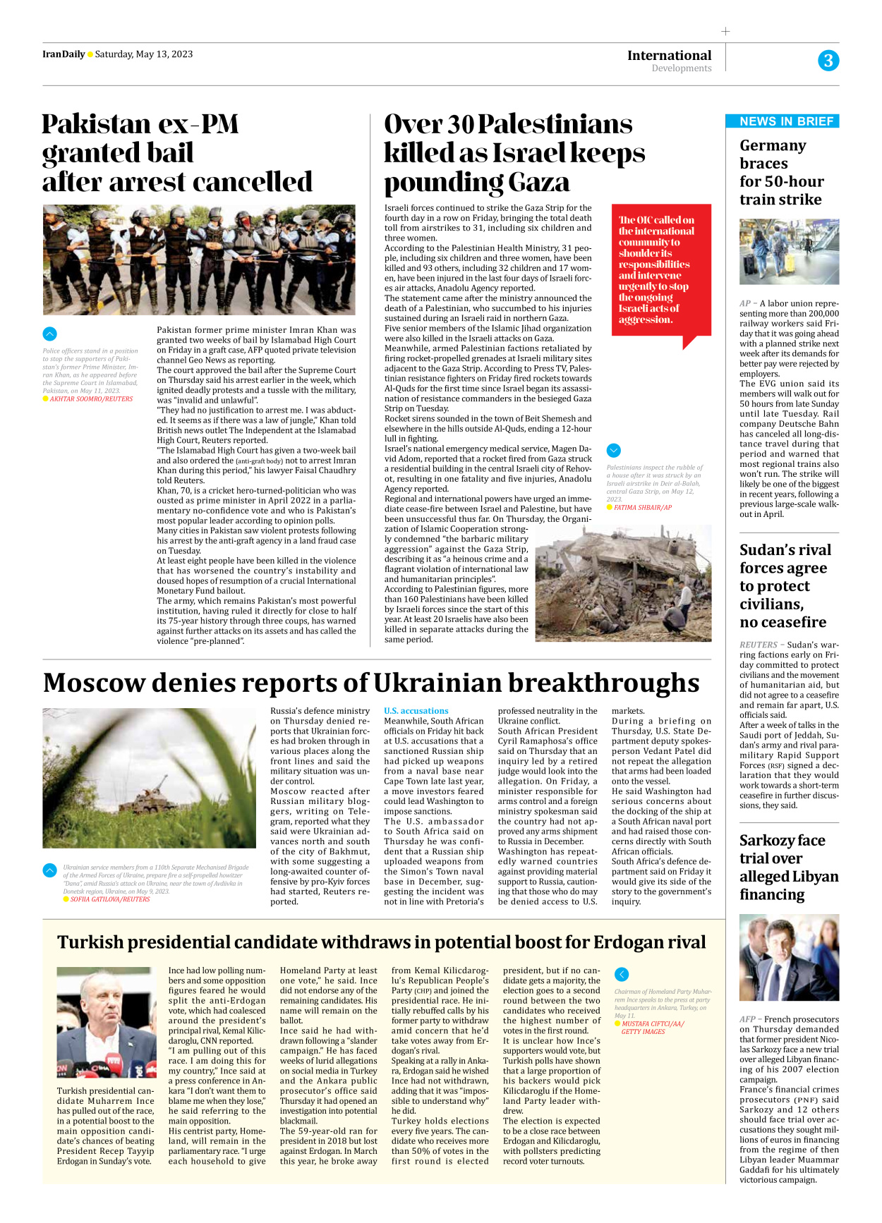 Iran Daily - Number Seven Thousand Two Hundred and Ninety - 13 May 2023 - Page 3