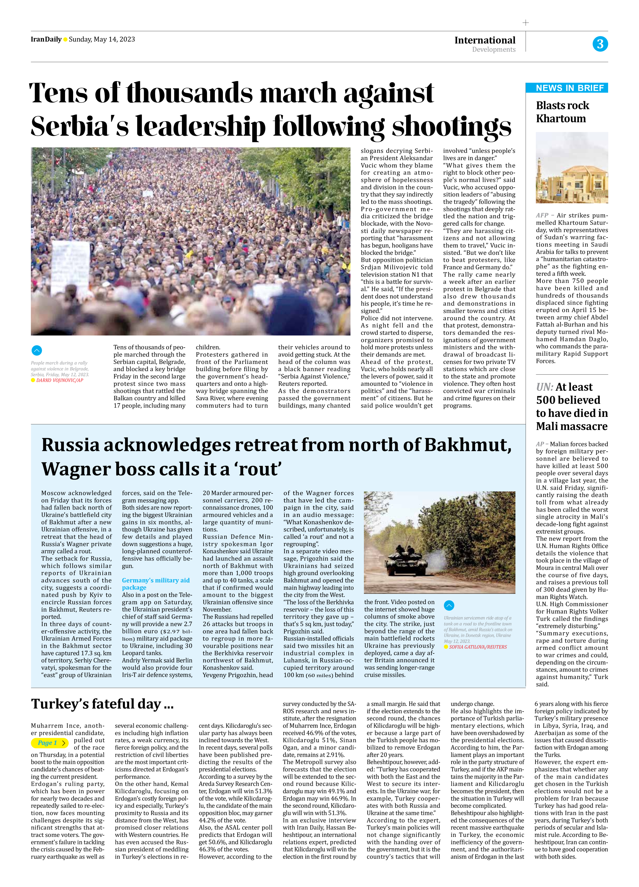 Iran Daily - Number Seven Thousand Two Hundred and Ninety One - 14 May 2023 - Page 3