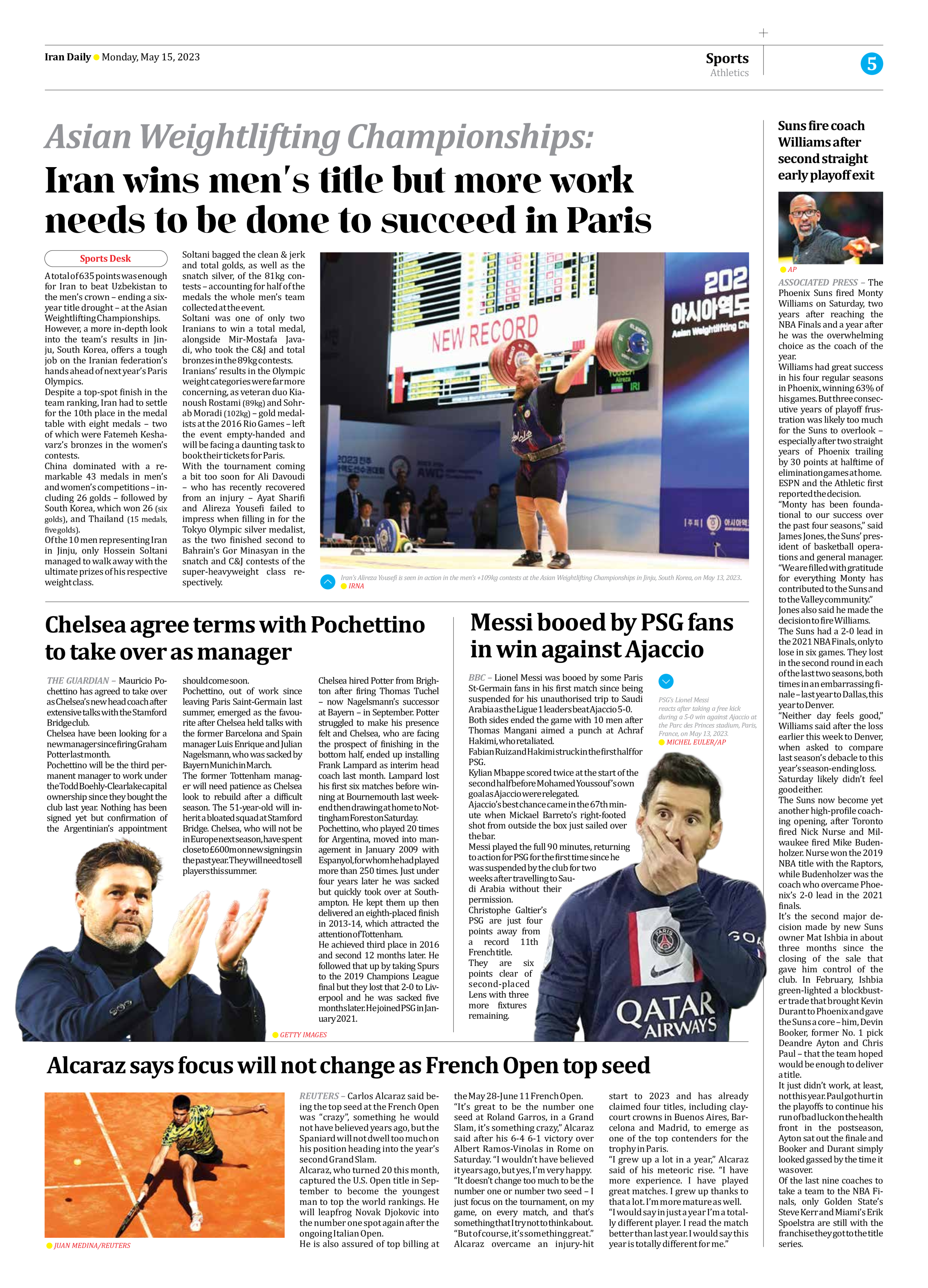 Iran Daily - Number Seven Thousand Two Hundred and Ninety Two - 15 May 2023 - Page 5